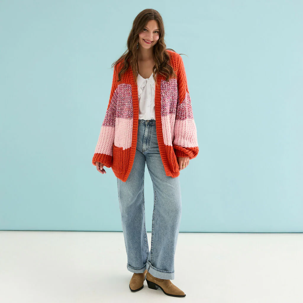 Janie Oversized Chunky Stripe Cardigan - Orange - Image 9
