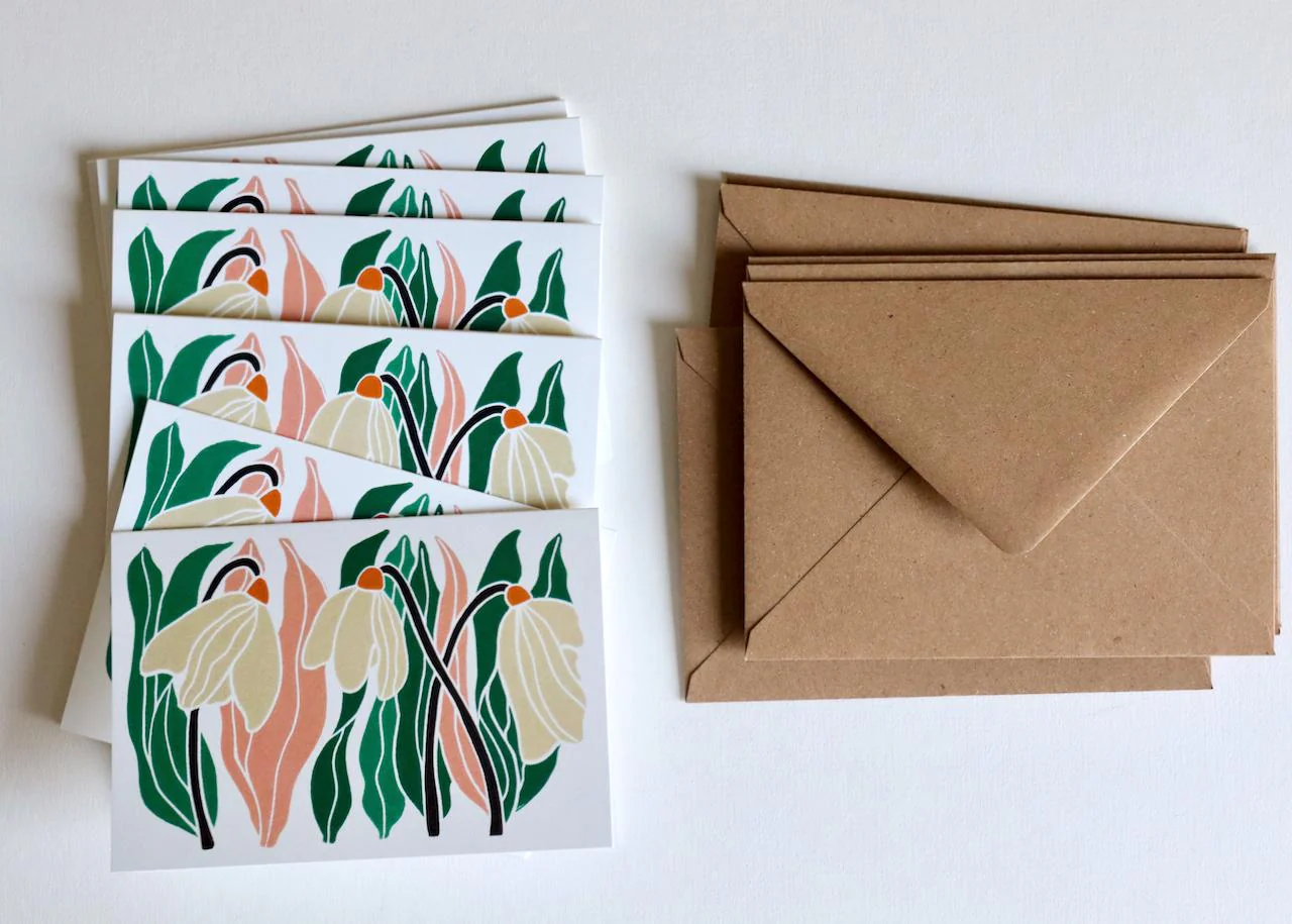 January Snowdrops Linocut Notecards | Set of 8 Notecards & Envelopes - Image 10