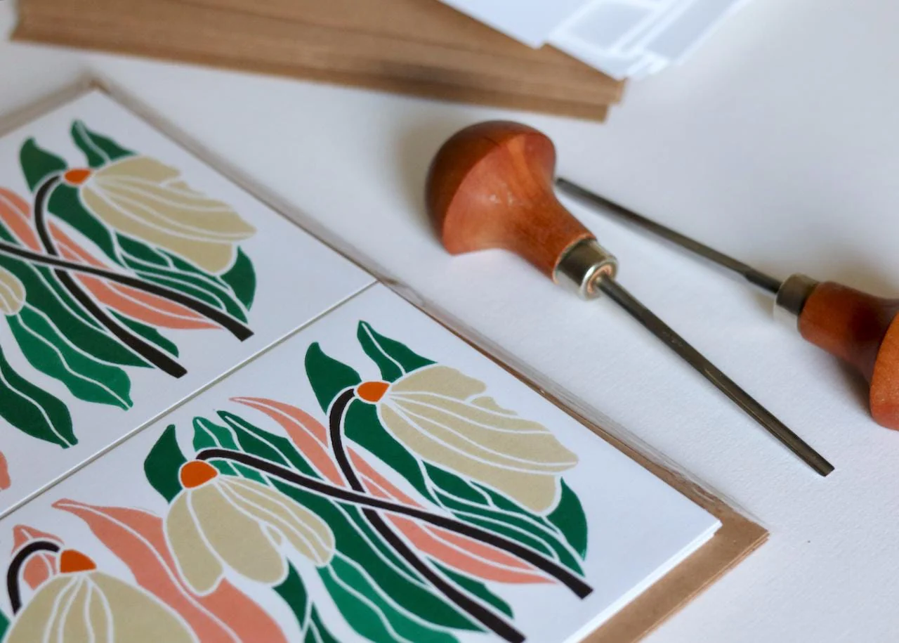 January Snowdrops Linocut Notecards | Set of 8 Notecards & Envelopes - Image 8