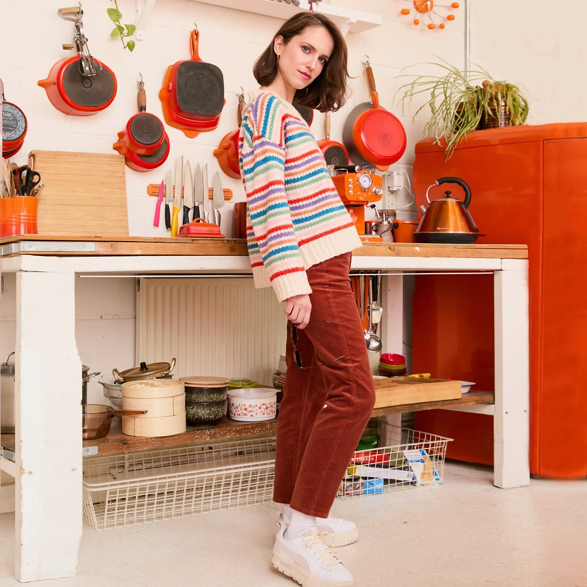 Jasmine Wide Sleeve V Neck Striped Jumper - Off White - Image 4