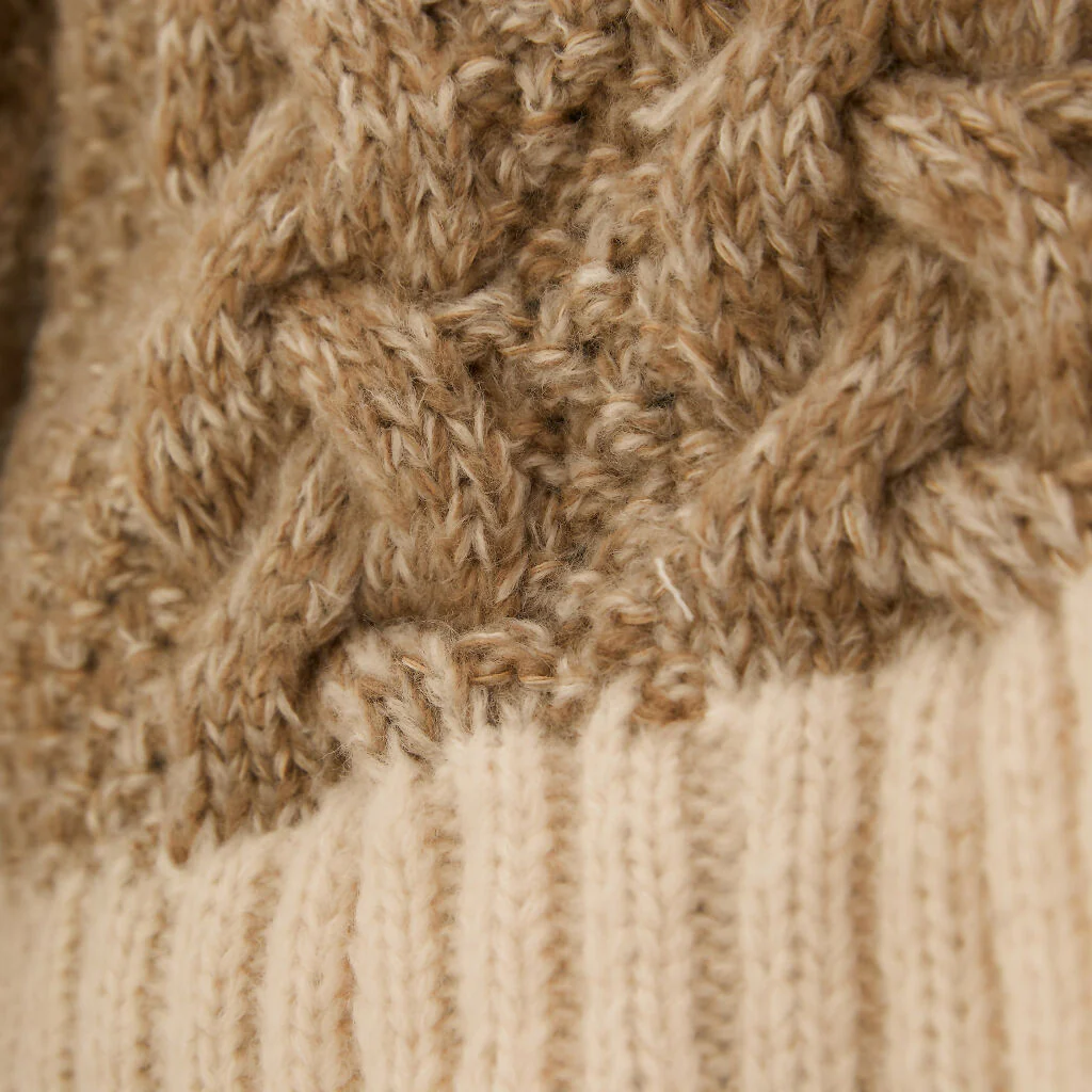 Jennie Cable High Neck Balloon Sleeve Jumper - Beige - Image 7