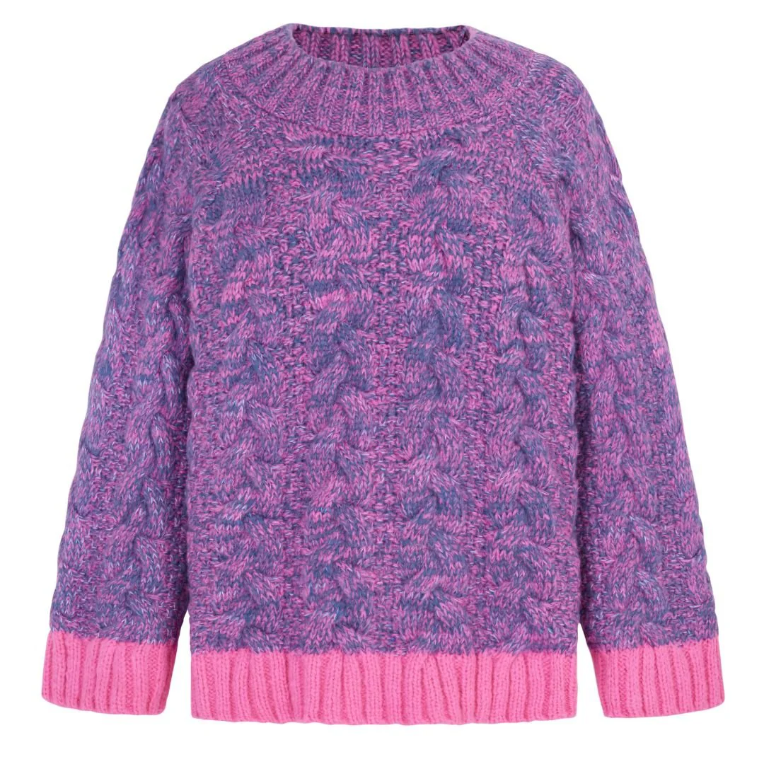 Jennie Cable High Neck Balloon Sleeve Jumper - Denim - Image 2