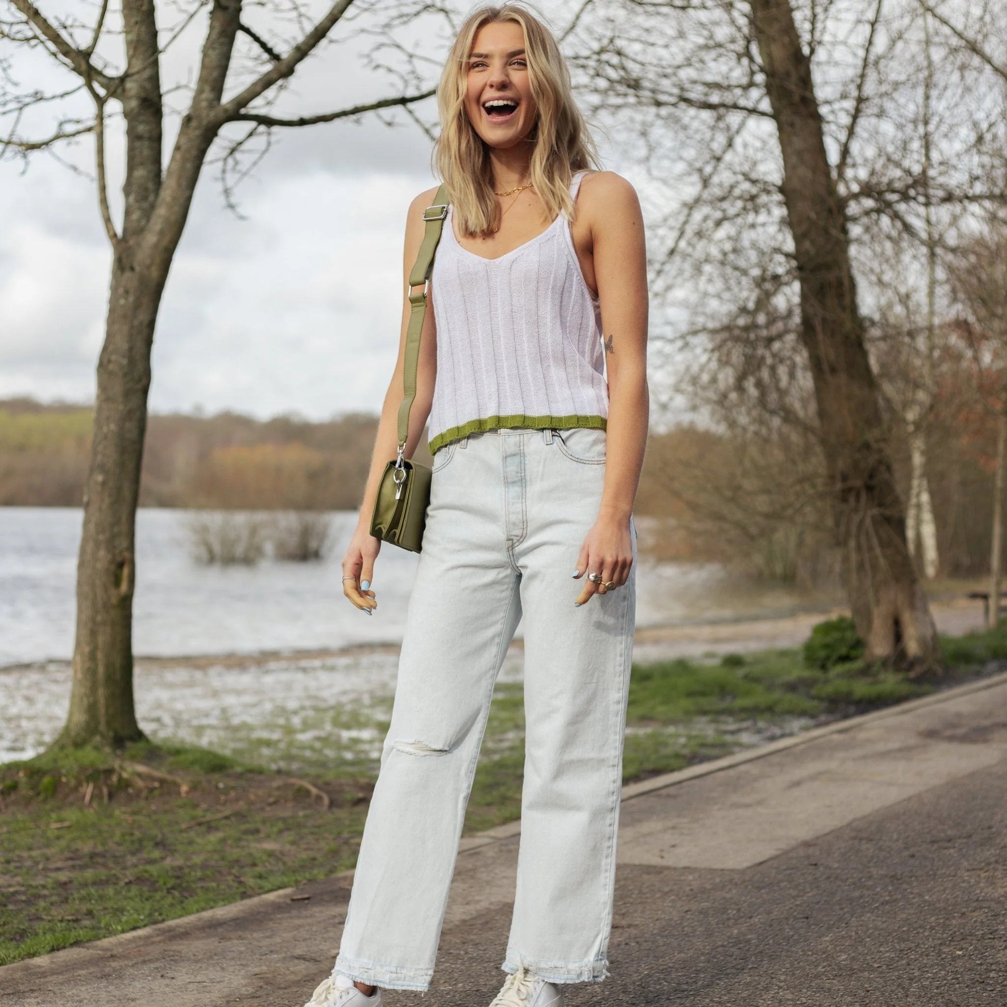 Jodie Ribbed Knitted Cami Vest - White - Image 6