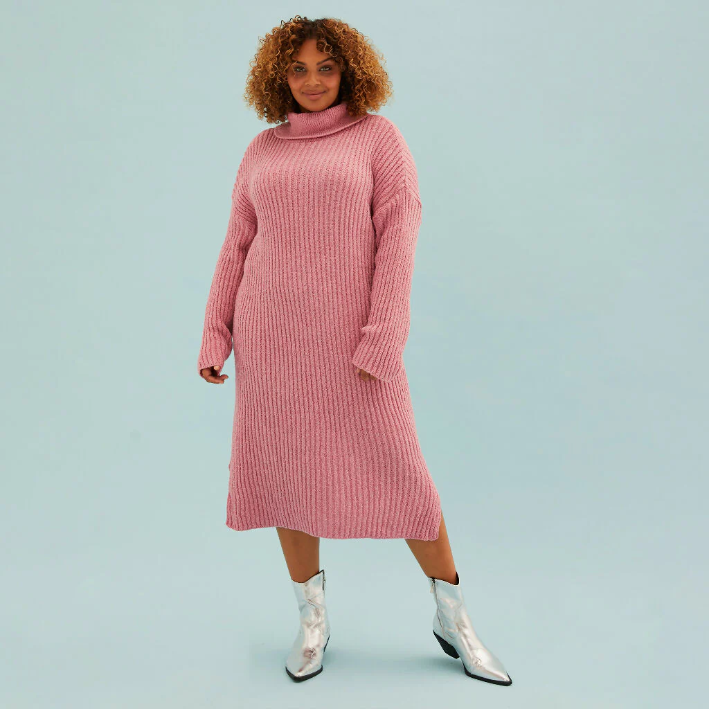 Joey Roll Neck Midi Dress - Dusky Pink - Image 5