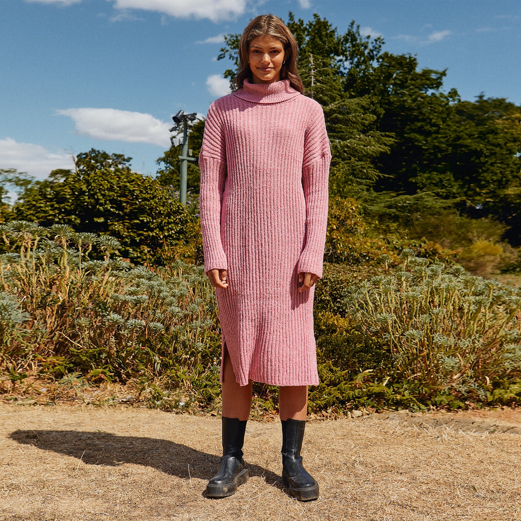Joey Roll Neck Midi Dress - Dusky Pink - Image 6