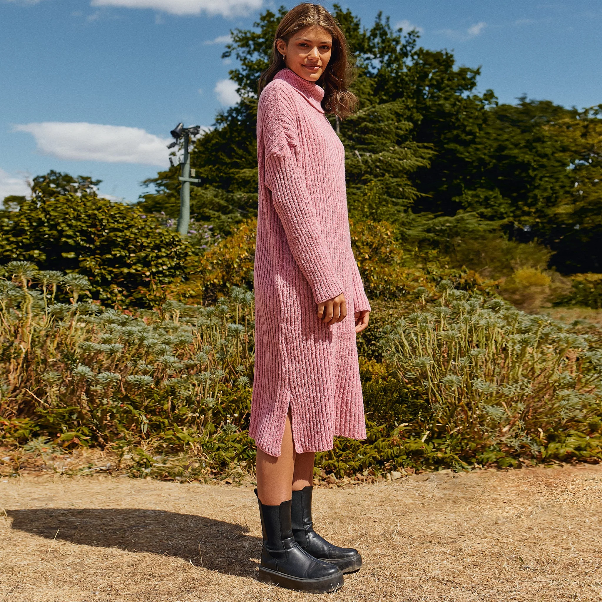Joey Roll Neck Midi Dress - Dusky Pink - Image 8