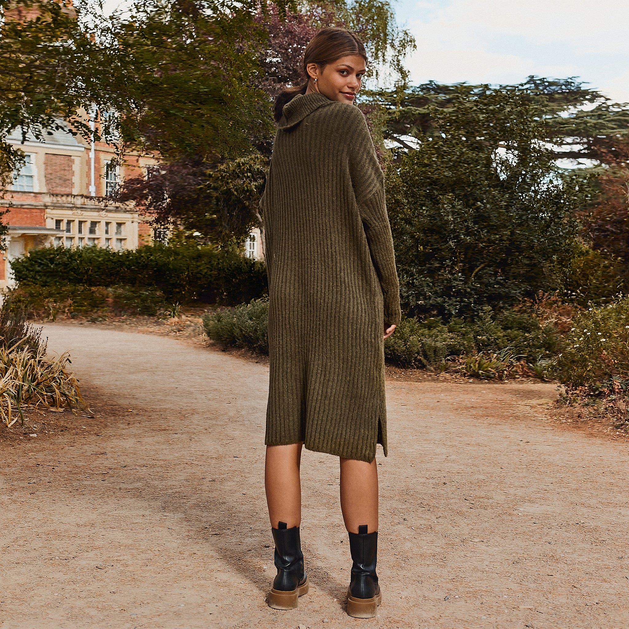 Joey Roll Neck Midi Dress - Khaki - Image 9