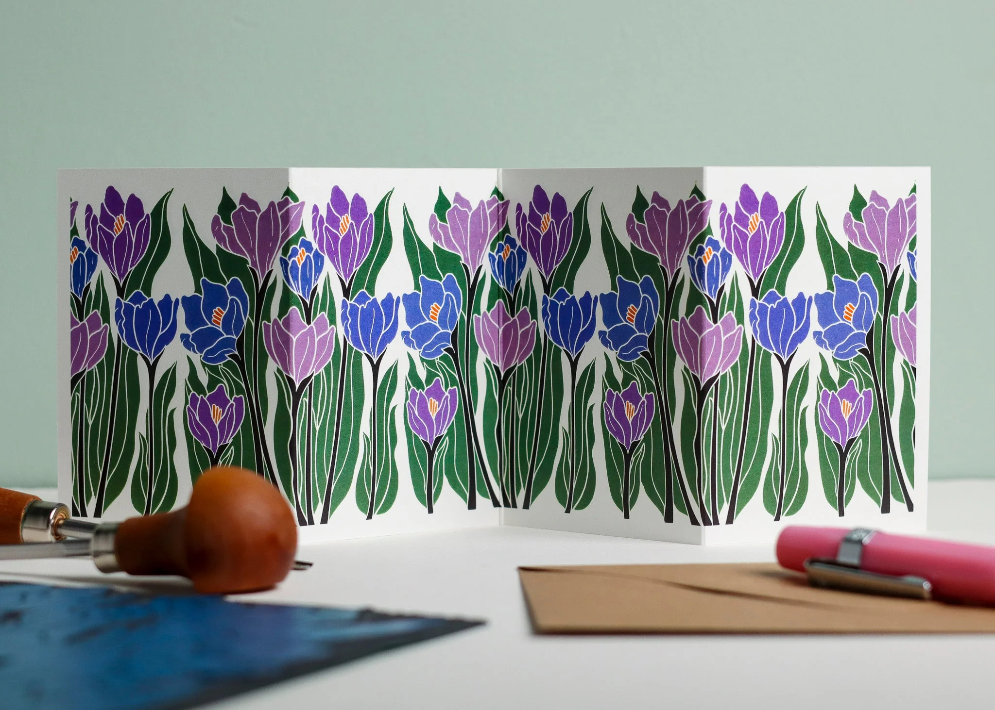 Joy Bloom Crocus Garland Card | Single Card & Envelope - Image 2