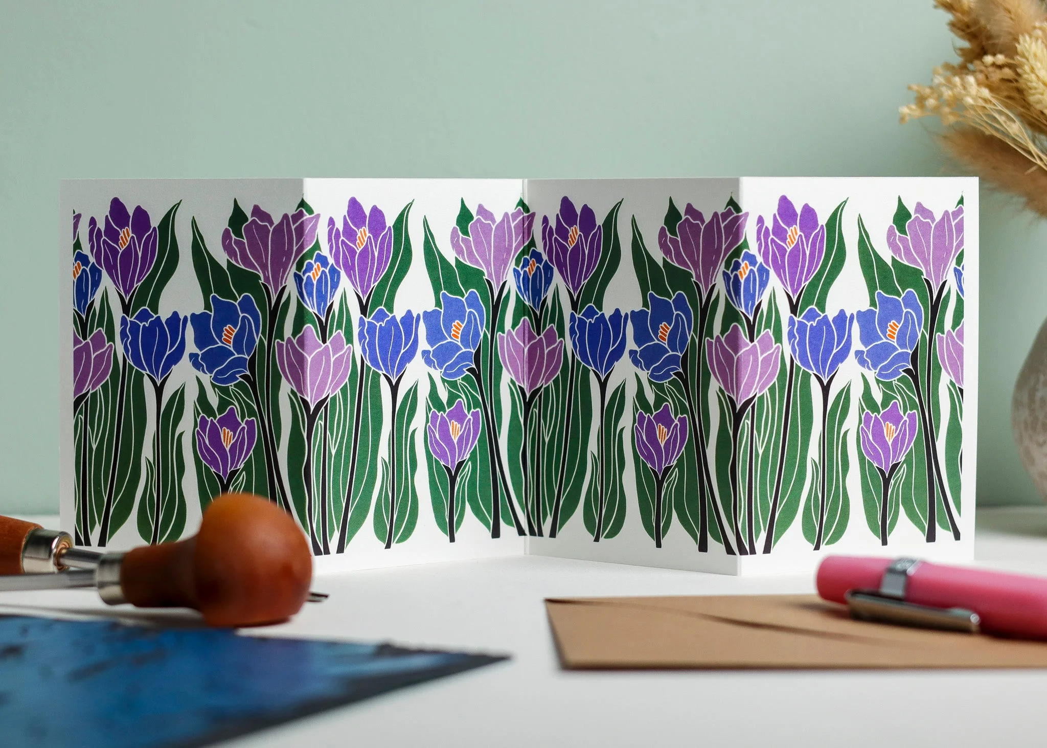 Joy Bloom Crocus Garland Card | Single Card & Envelope - Image 3