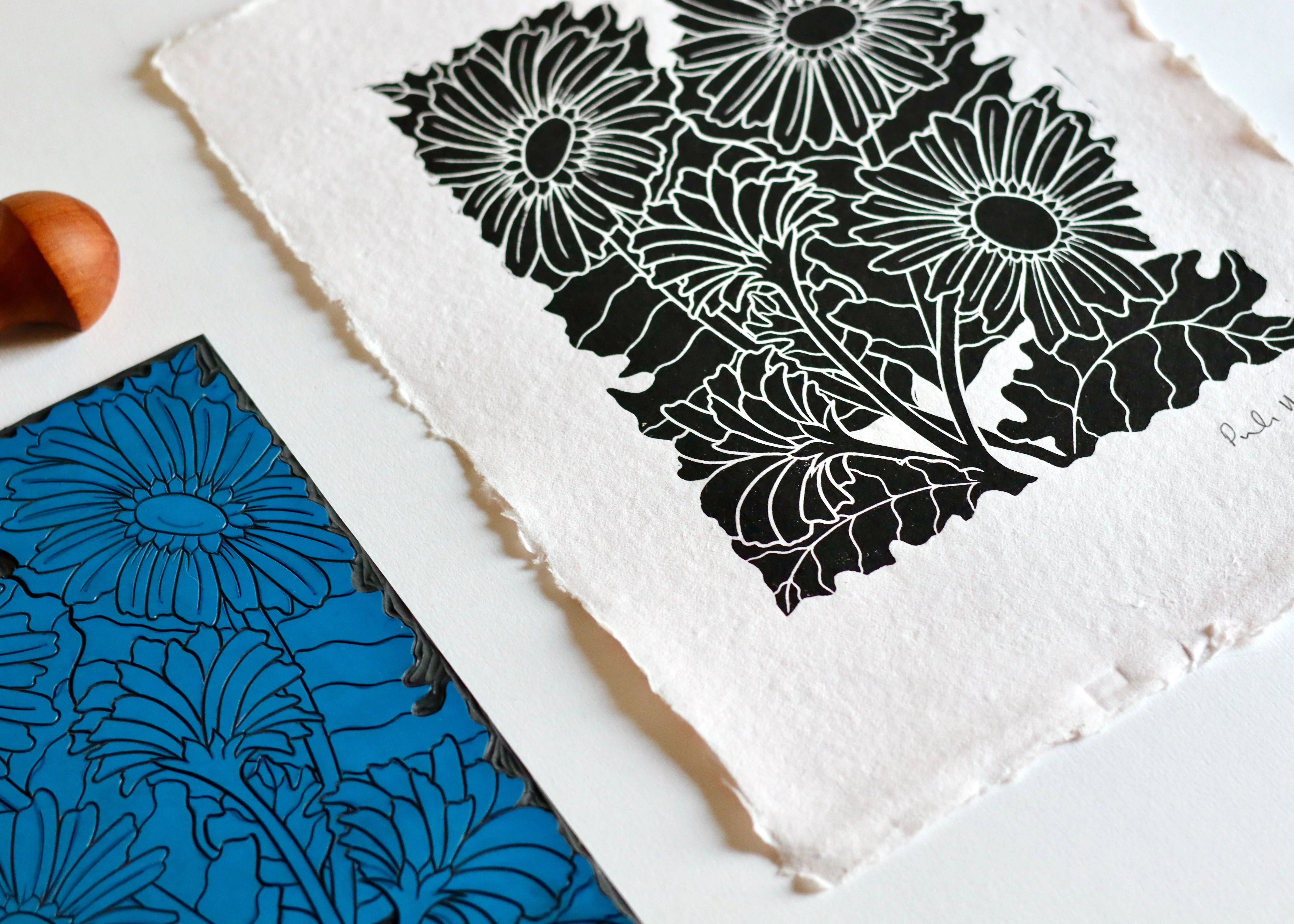 Joy Bloom Gerbera Daisies Linocut | Hand printed on A4 Cotton Rag Paper - Image 5