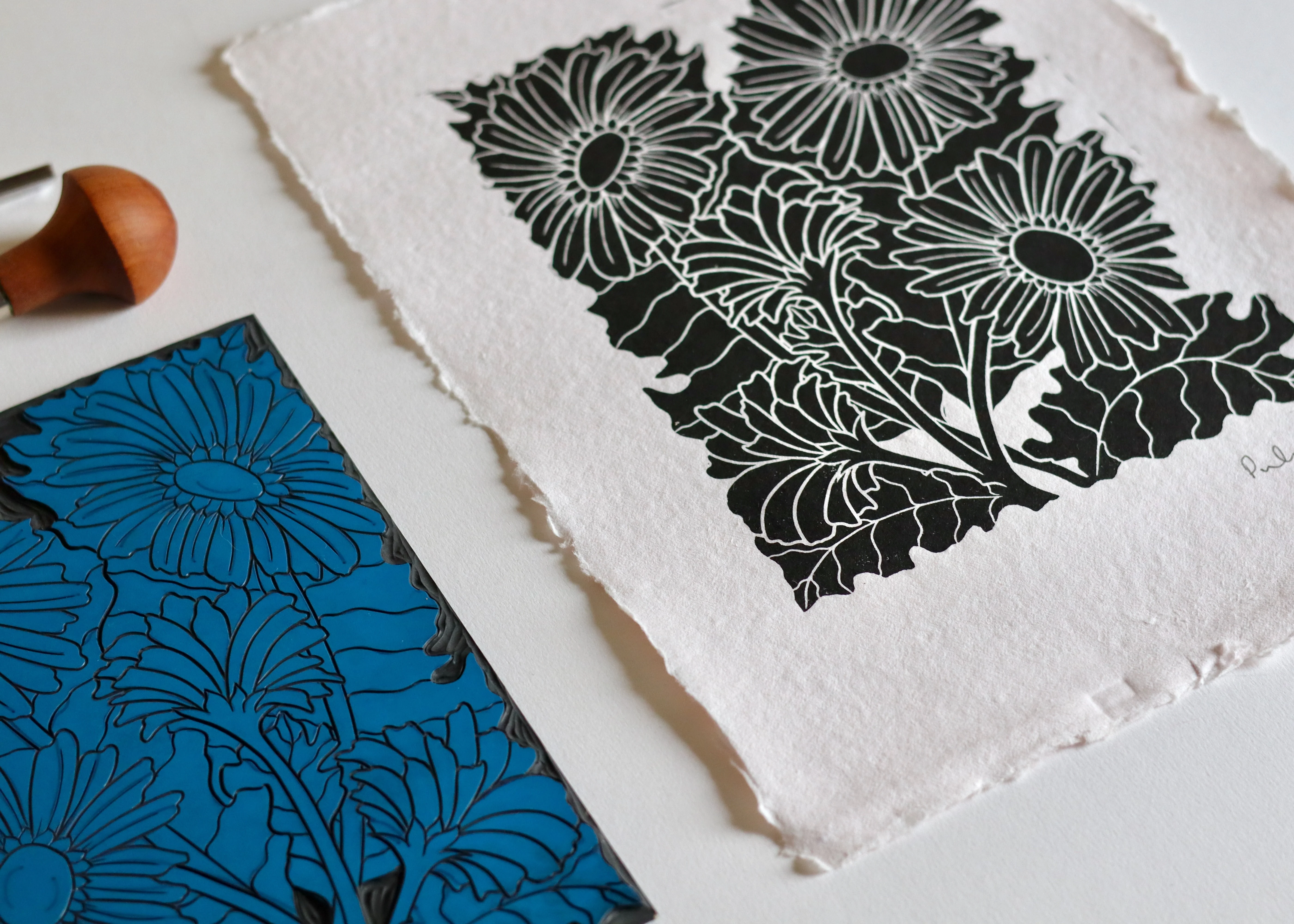 Joy Bloom Gerbera Daisies Linocut | Hand printed on A4 Cotton Rag Paper - Image 6