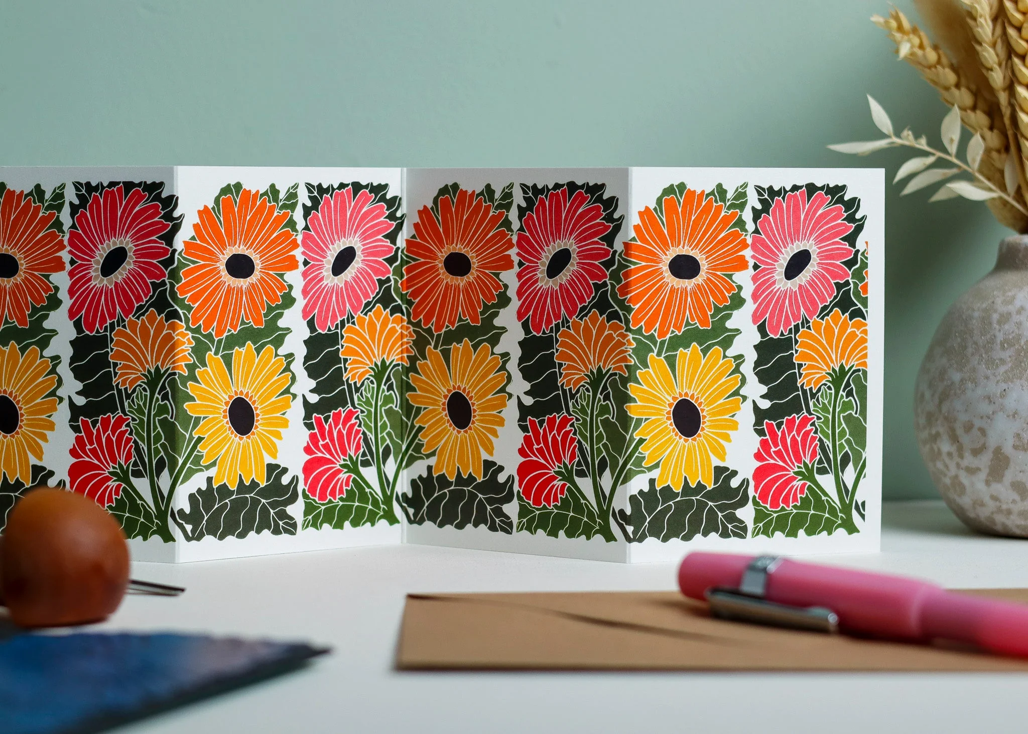 Joy Bloom Gerbera Daisy Garland Card | Single Card & Envelope - Image 2