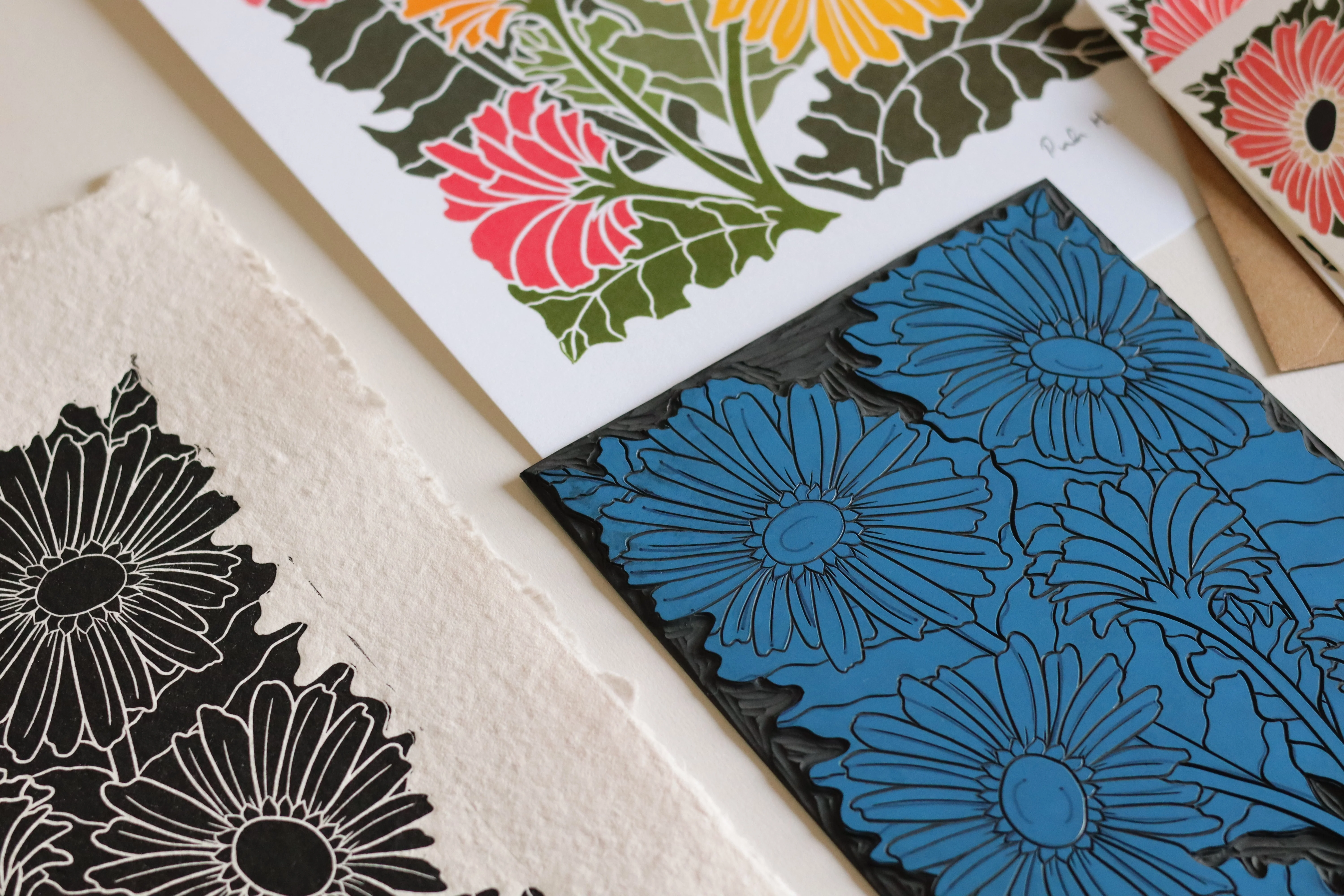 Joy Bloom Gerbera Daisy Linocut | A5 or A4 Art Print on Cotton Paper - Image 3