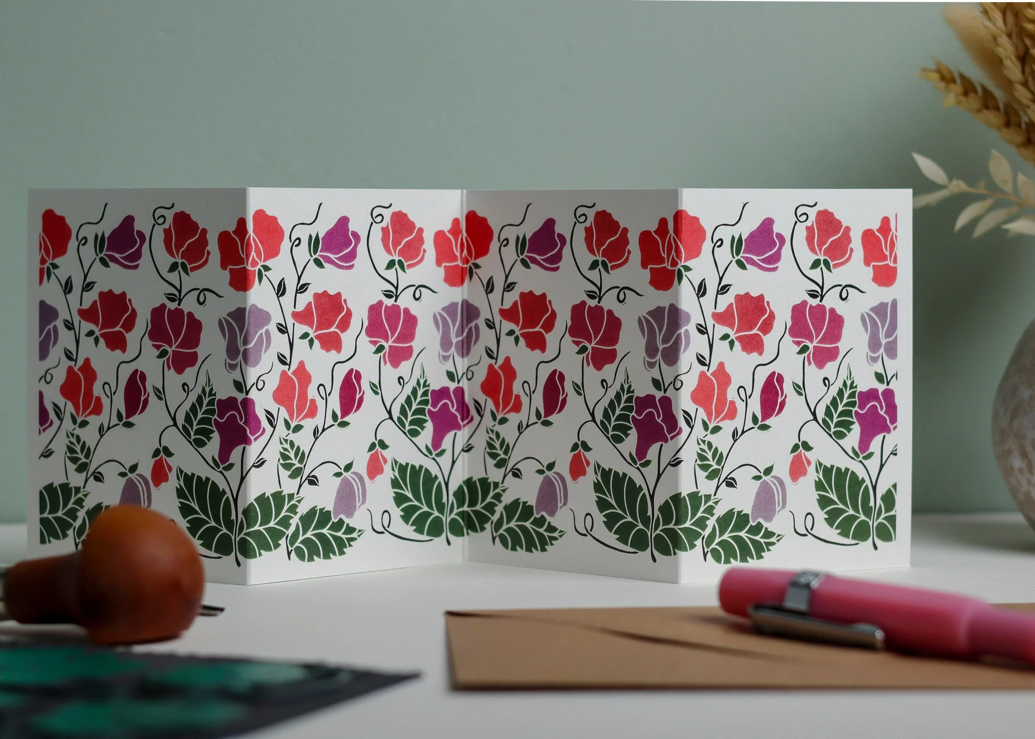 Joy Bloom Sweet Pea Garland Card | Single Card & Envelope - Image 2