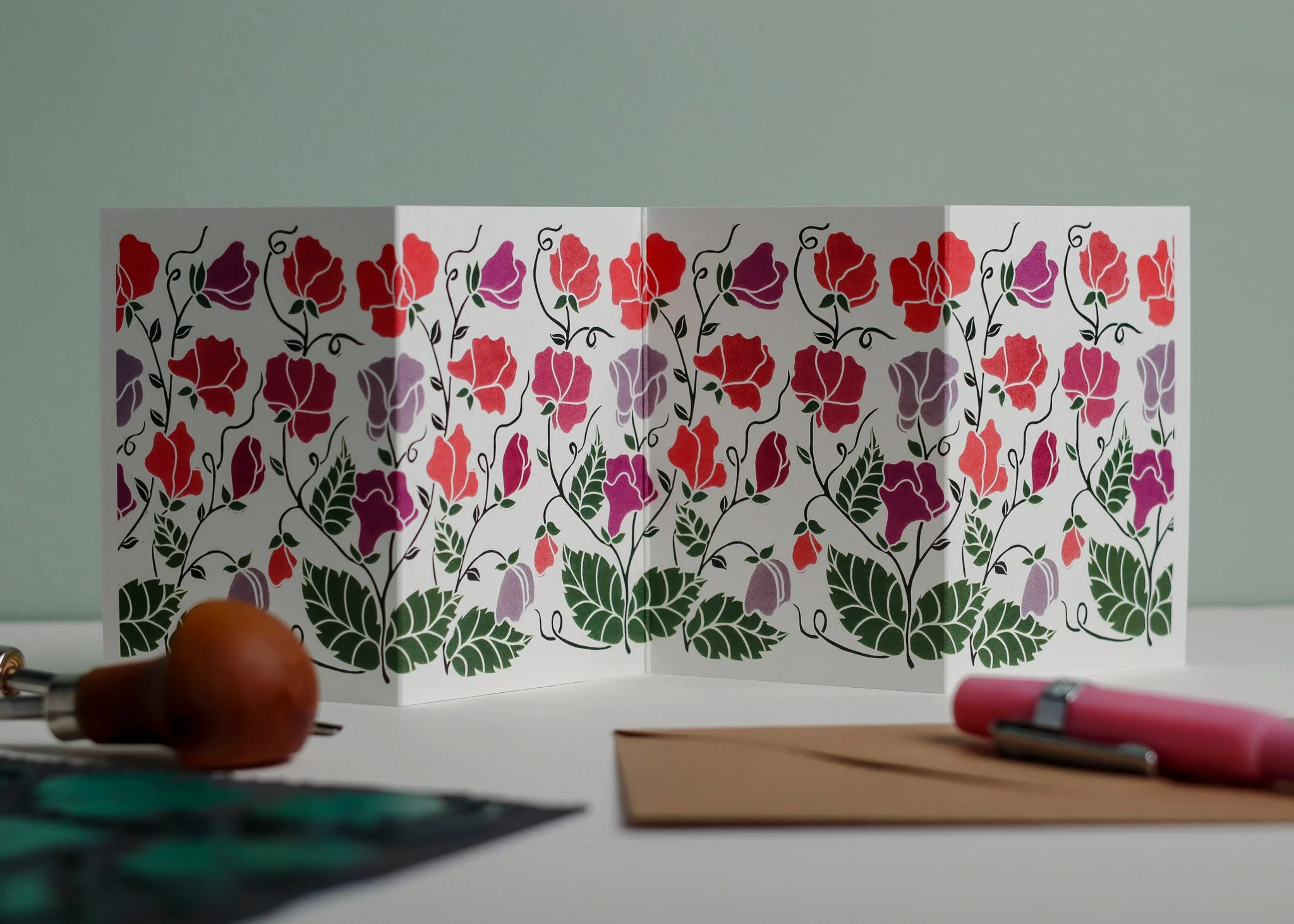 Joy Bloom Sweet Pea Garland Card | Single Card & Envelope - Image 4