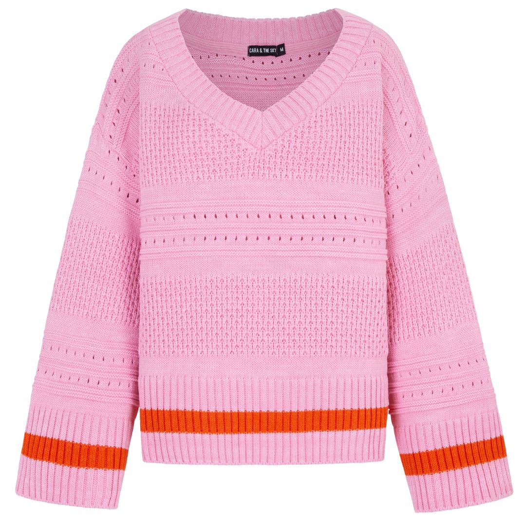 Judith Pointelle Stitch V Neck Jumper - Pink - Image 2