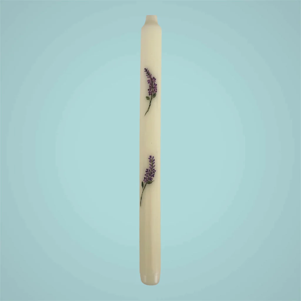 July Birth Flower Candle - Hand Painted Purple Larkspur Candle with Gold Coloured Metal Holder - Image 3