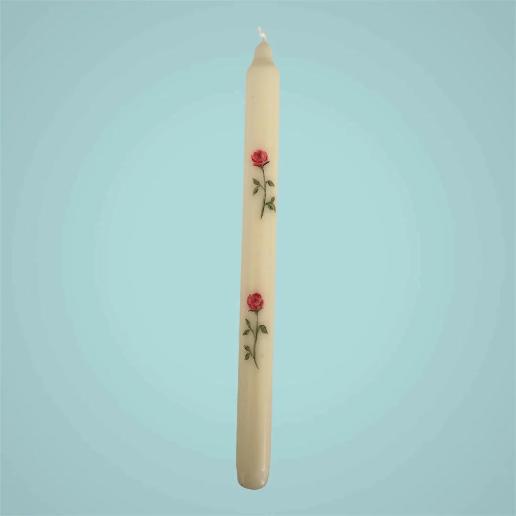 June Birth Flower Candle - Hand Painted Rose Candle with Gold Metal Holder - Image 3