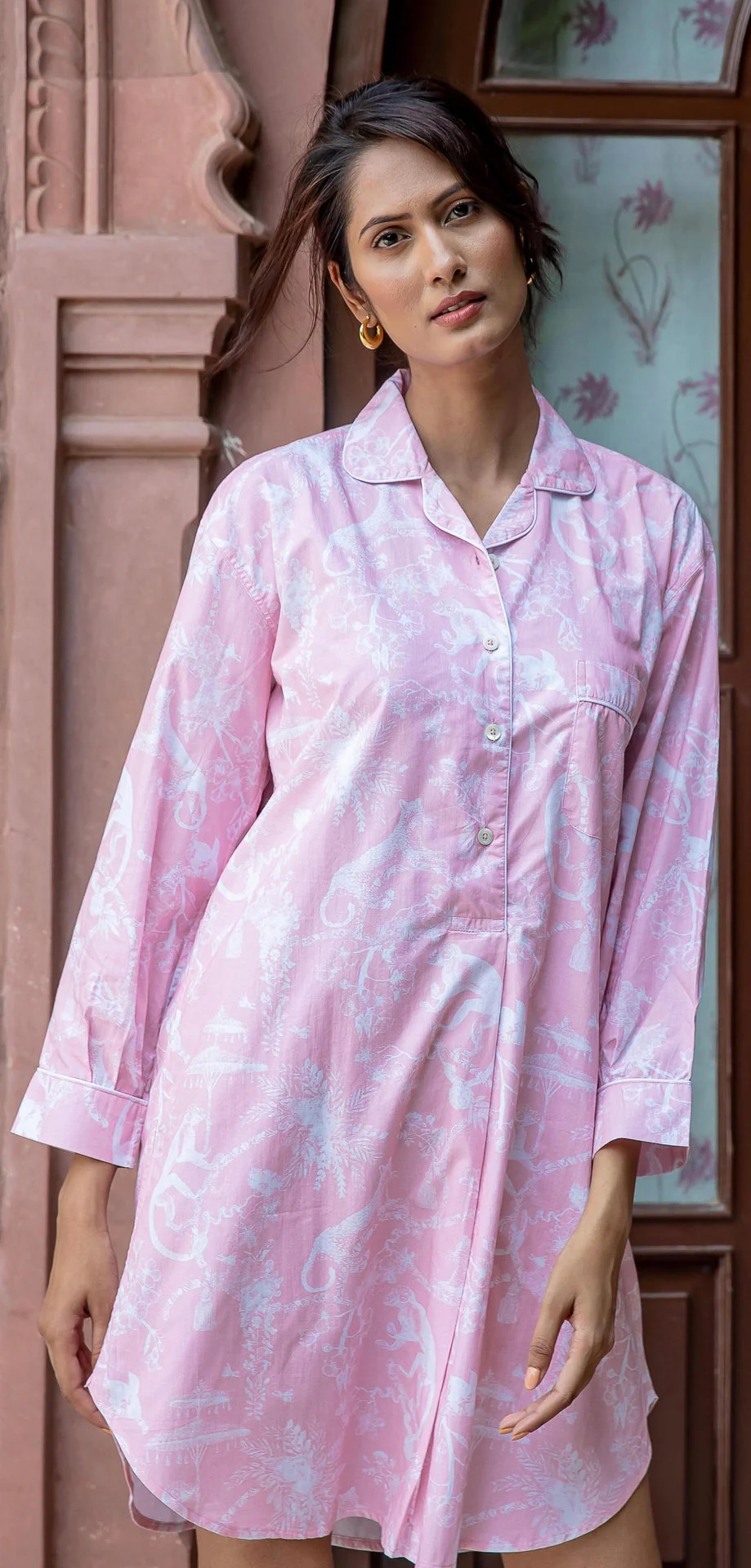 Jungle Party Nightshirt Cotton Poplin- Pink - Image 3