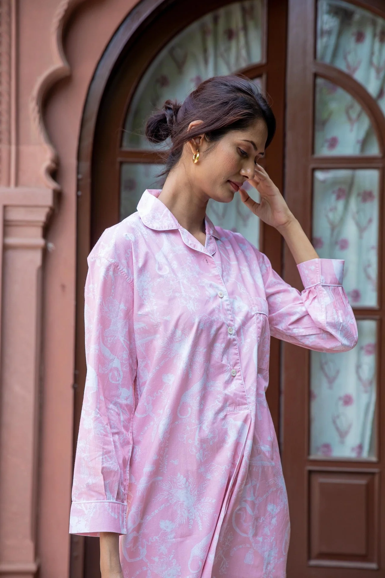 Jungle Party Nightshirt Cotton Poplin- Pink - Image 4