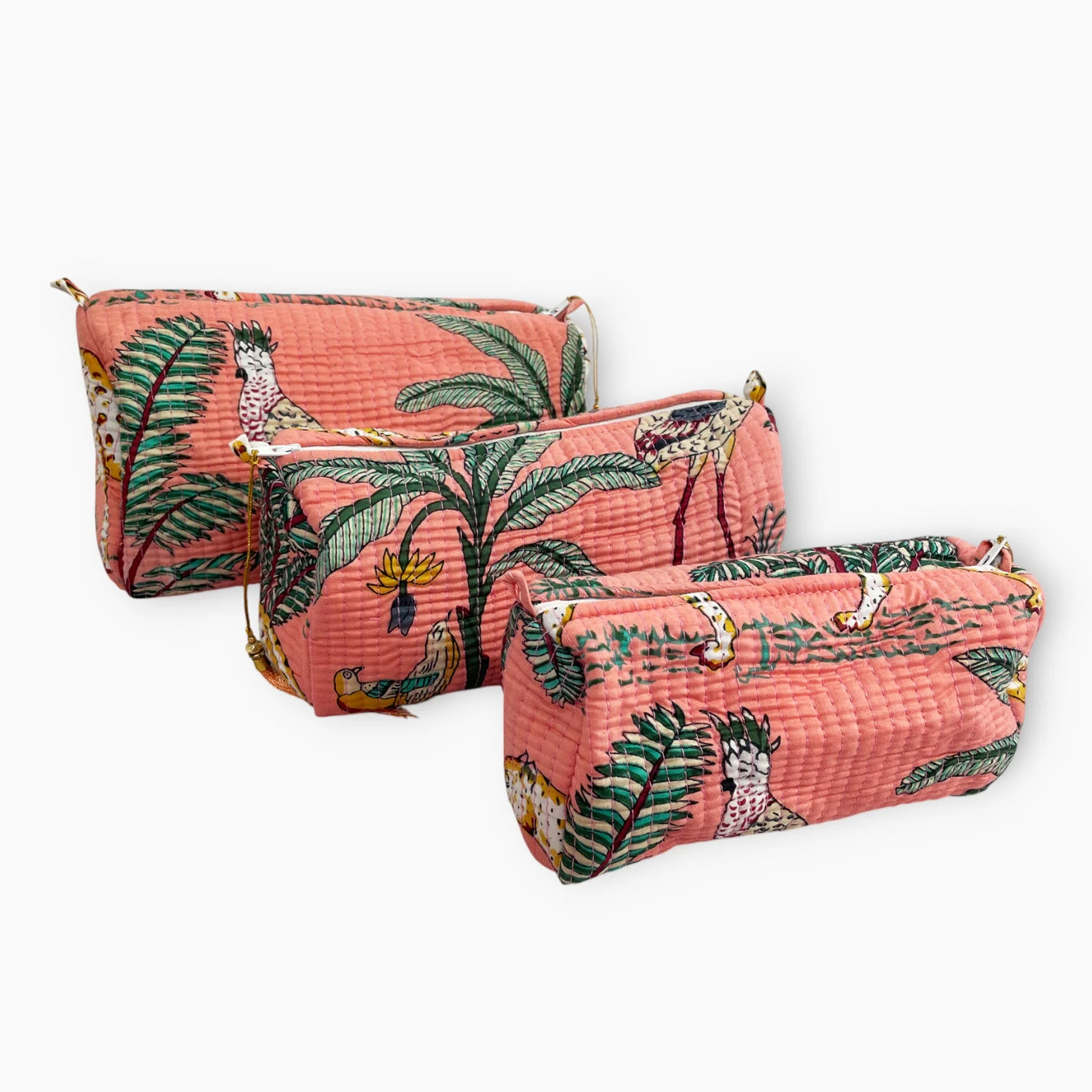 Jungle Print Cotton Washbag, Make Up Bag, Pencil Case with Waterproof Lining - Jungle Animal Print in Peach - Image 3