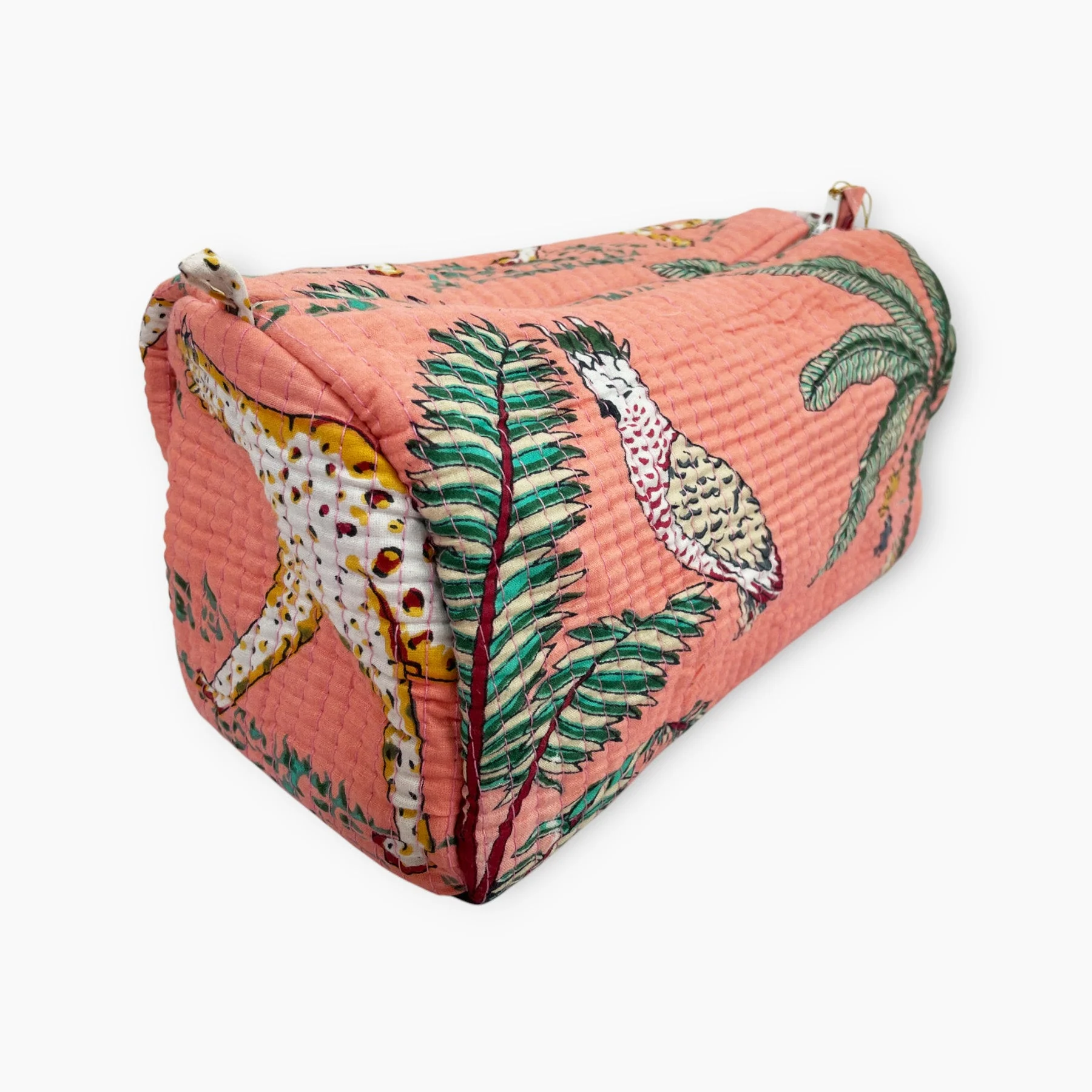 Jungle Print Cotton Washbag, Make Up Bag, Pencil Case with Waterproof Lining - Jungle Animal Print in Peach - Image 4