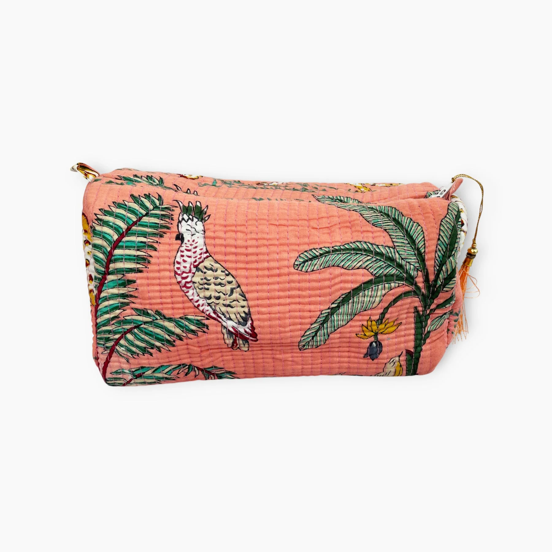 Jungle Print Cotton Washbag, Make Up Bag, Pencil Case with Waterproof Lining - Jungle Animal Print in Peach - Image 5