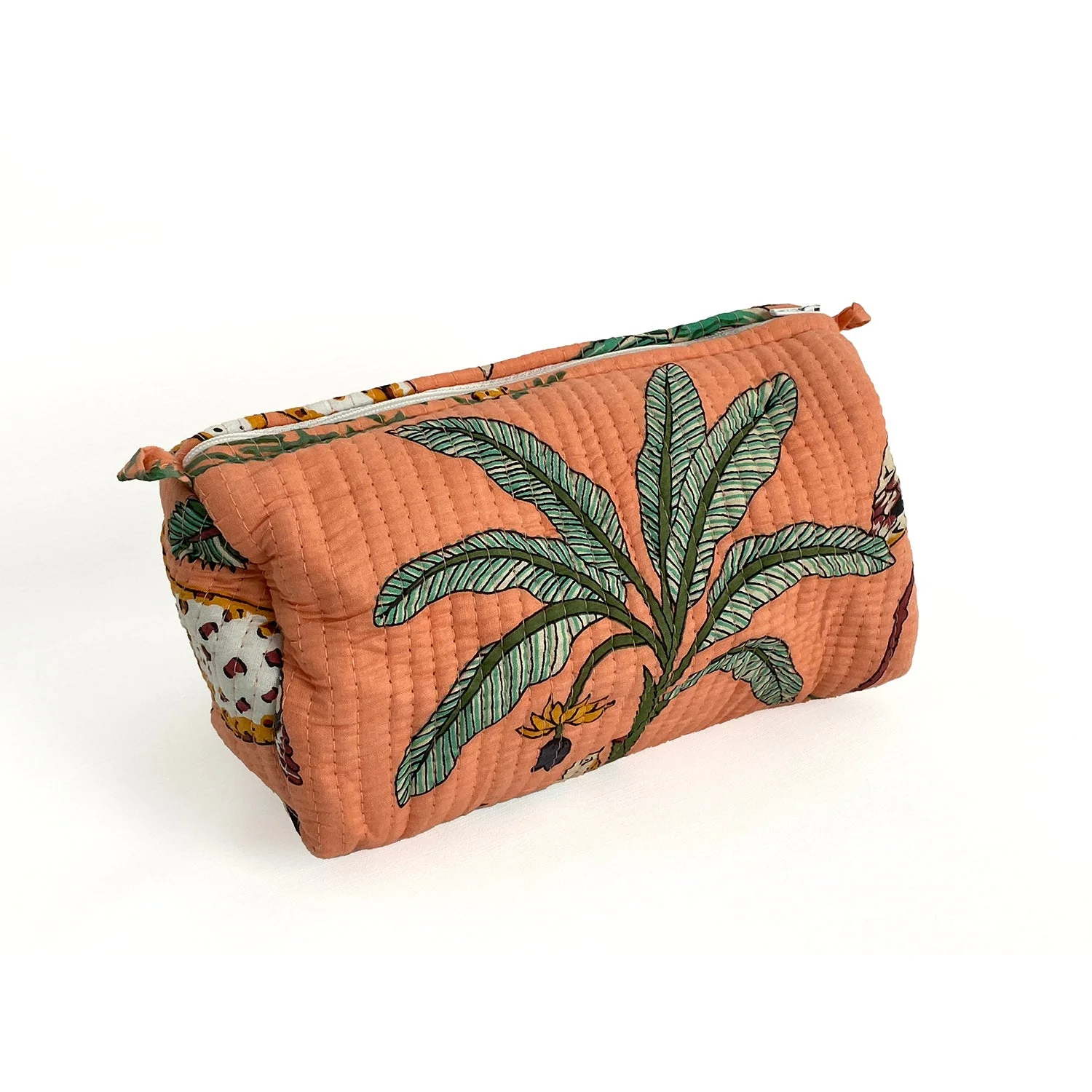 Jungle Print Cotton Washbag, Make Up Bag, Pencil Case with Waterproof Lining - Jungle Animal Print in Peach - Image 6