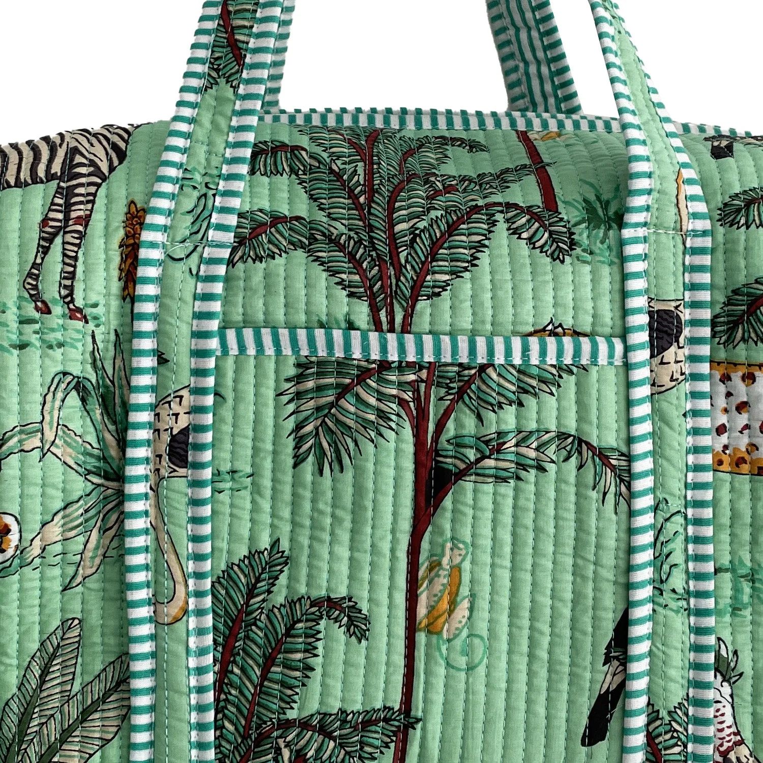 Jungle Print Weekend Duffle Print Bag in Mint Green - Image 2