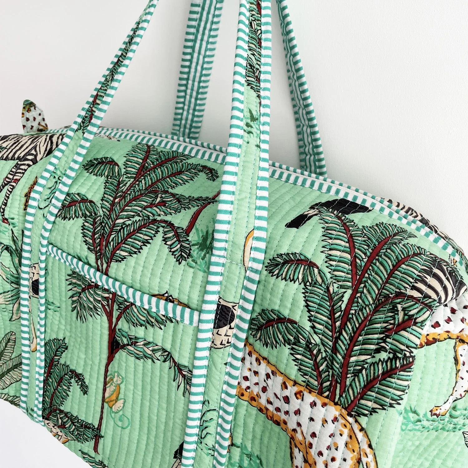 Jungle Print Weekend Duffle Print Bag in Mint Green - Image 3