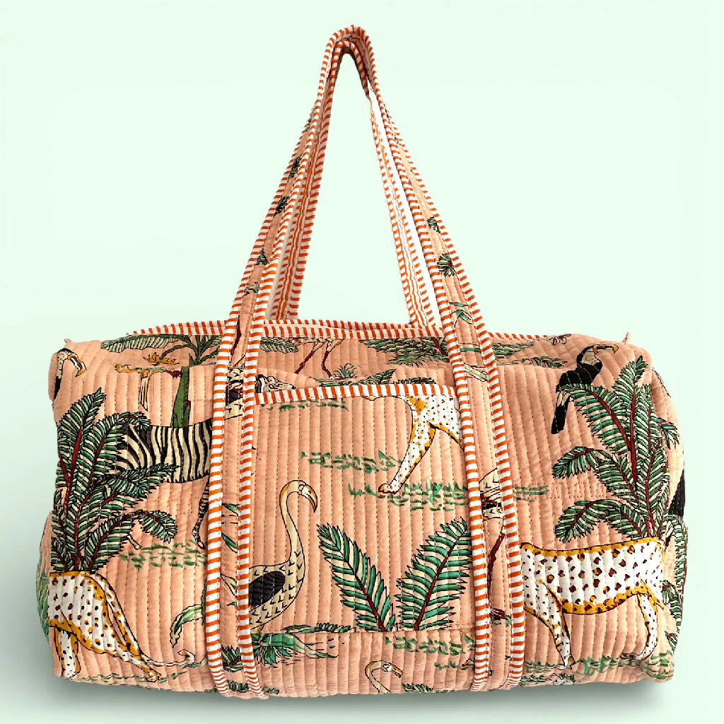 Jungle Print Weekend Duffle Print Bag in Peach