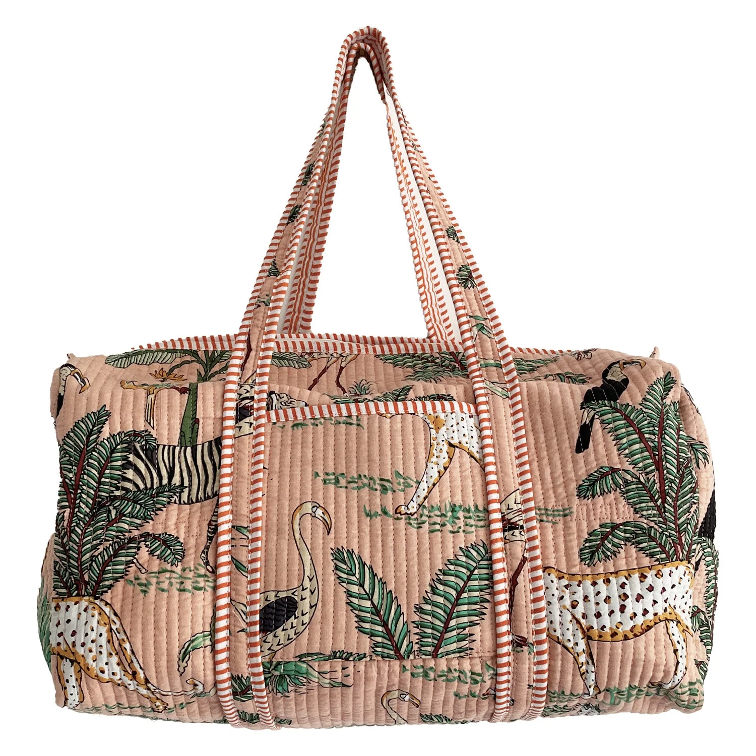 Jungle Print Weekend Duffle Print Bag in Peach - Image 3