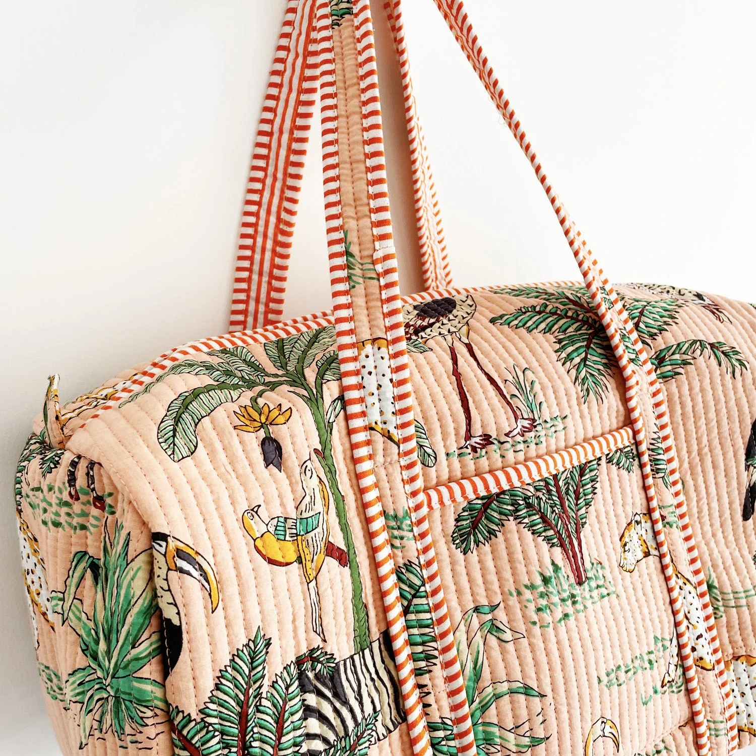 Jungle Print Weekend Duffle Print Bag in Peach - Image 6