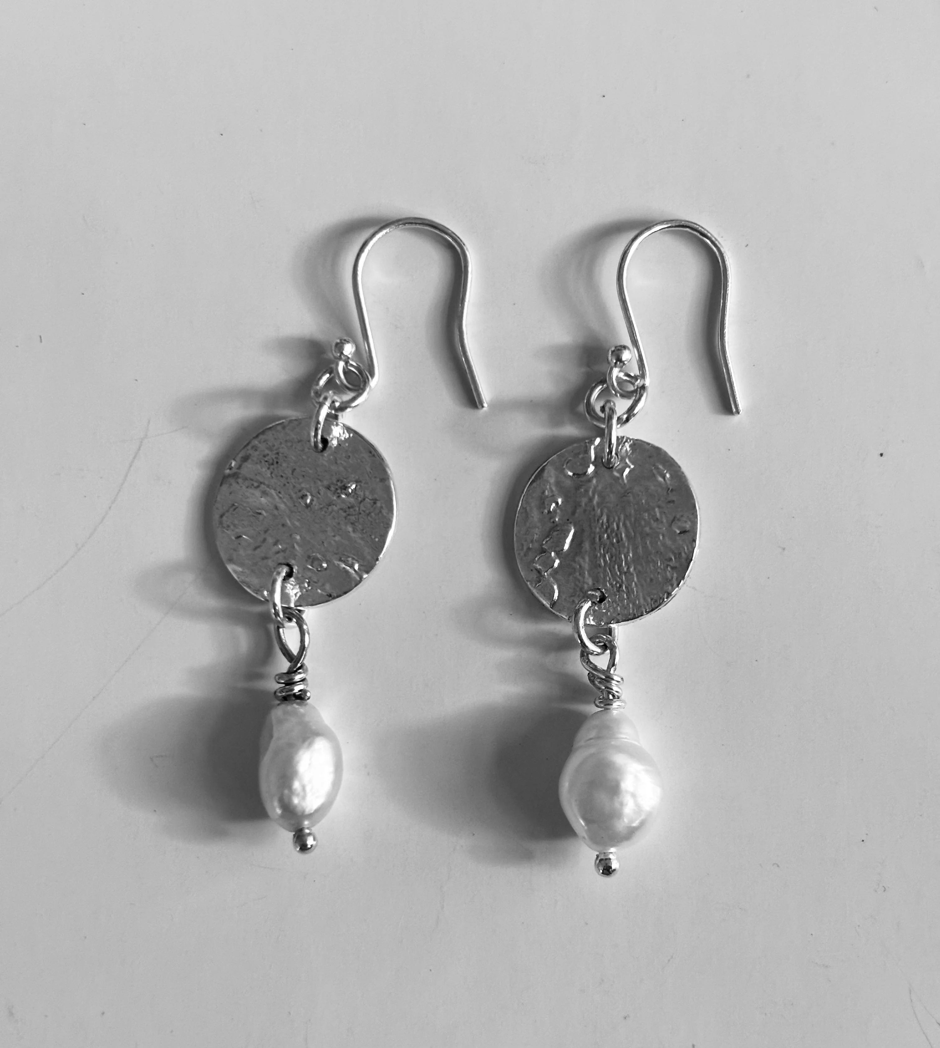 Keshi Pearl Earrings with silver disc - Image 3