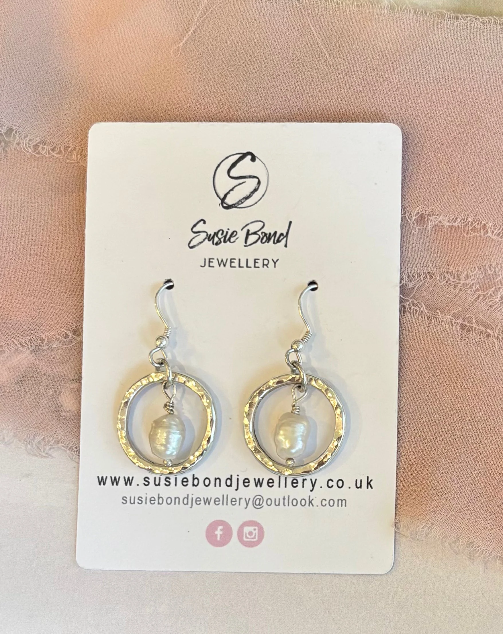 Keshi Pearl Earrings within Organic Silver Circles - Image 2