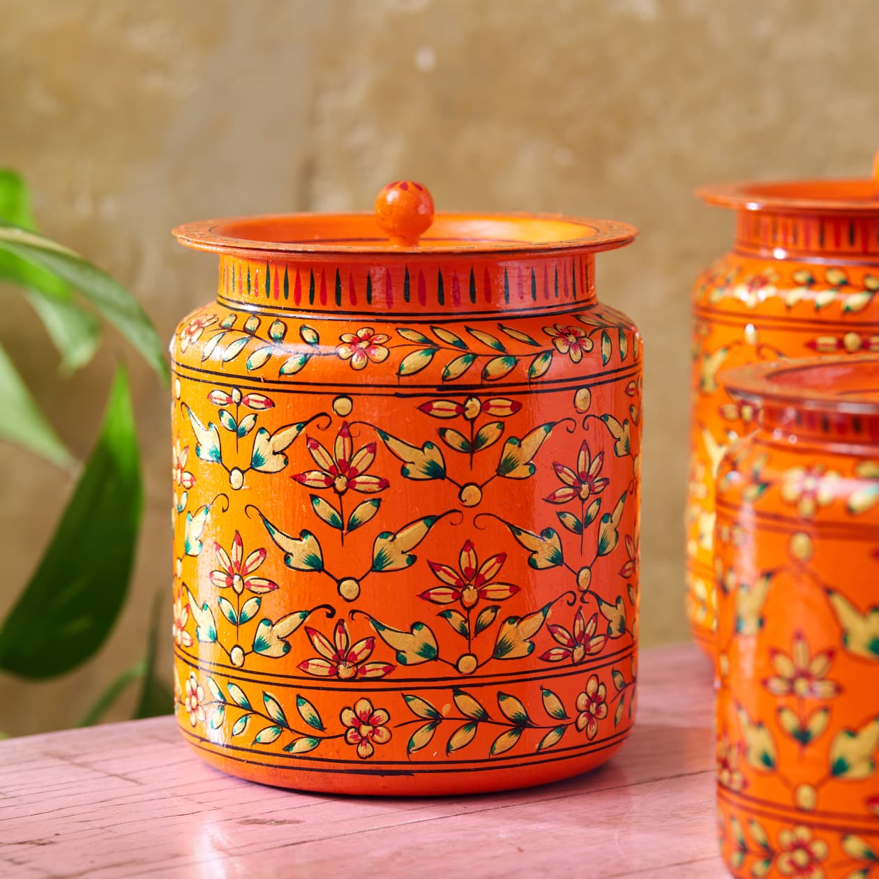 Kitchen Storage Steel Containers - Orange & Flower Pattern - Image 3