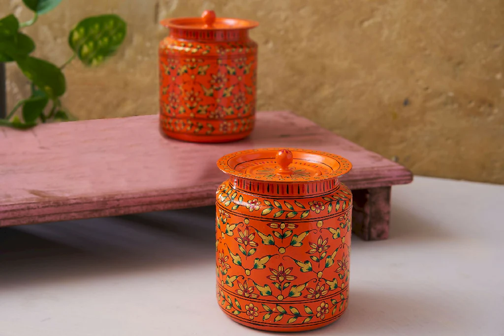 Kitchen Storage Steel Containers - Orange & Flower Pattern - Image 4