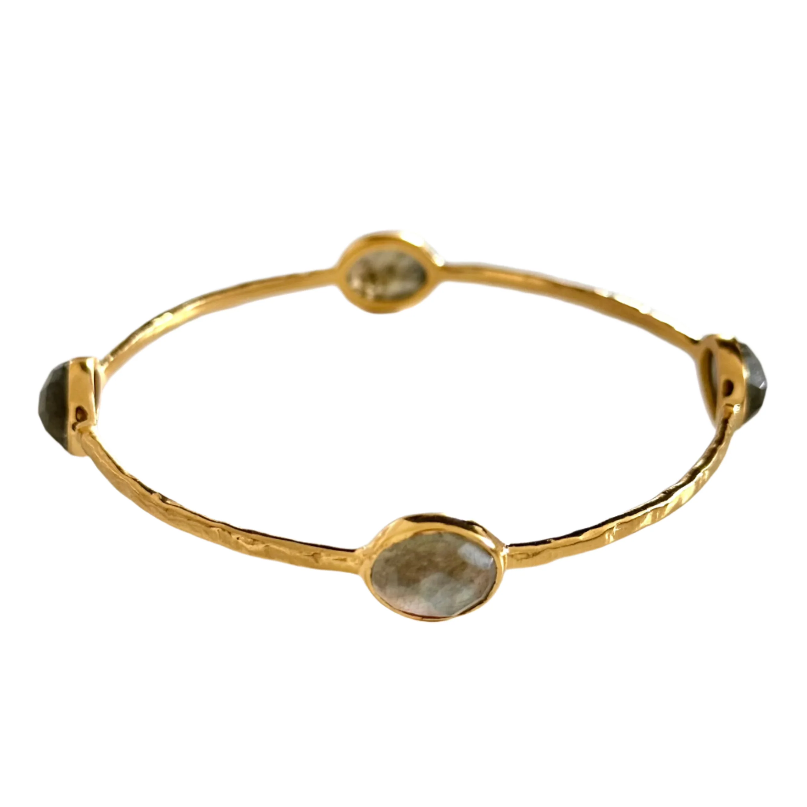 Labradorite Gemstone Bangle in Gold Plated Sterling Silver - Image 2