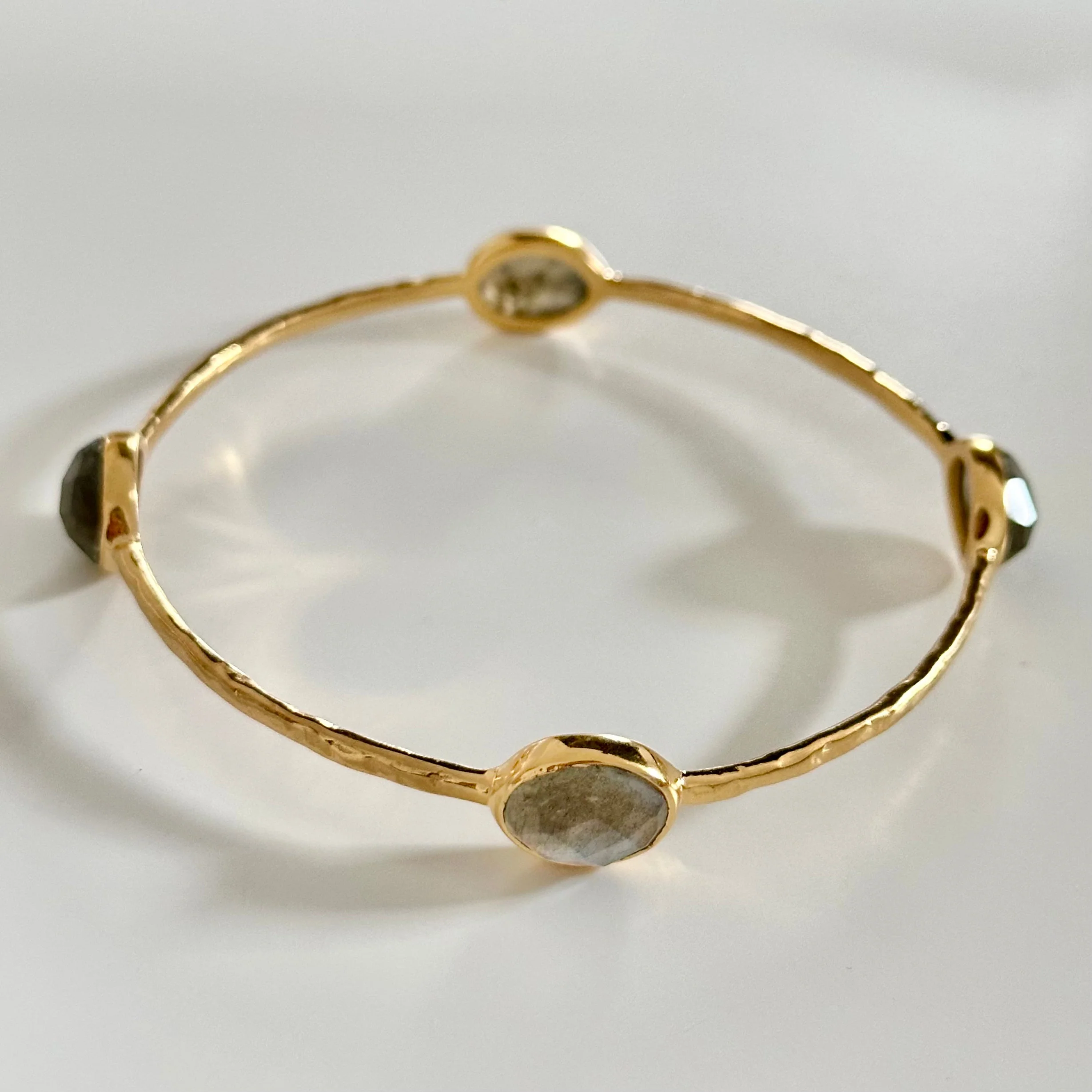 Labradorite Gemstone Bangle in Gold Plated Sterling Silver - Image 3