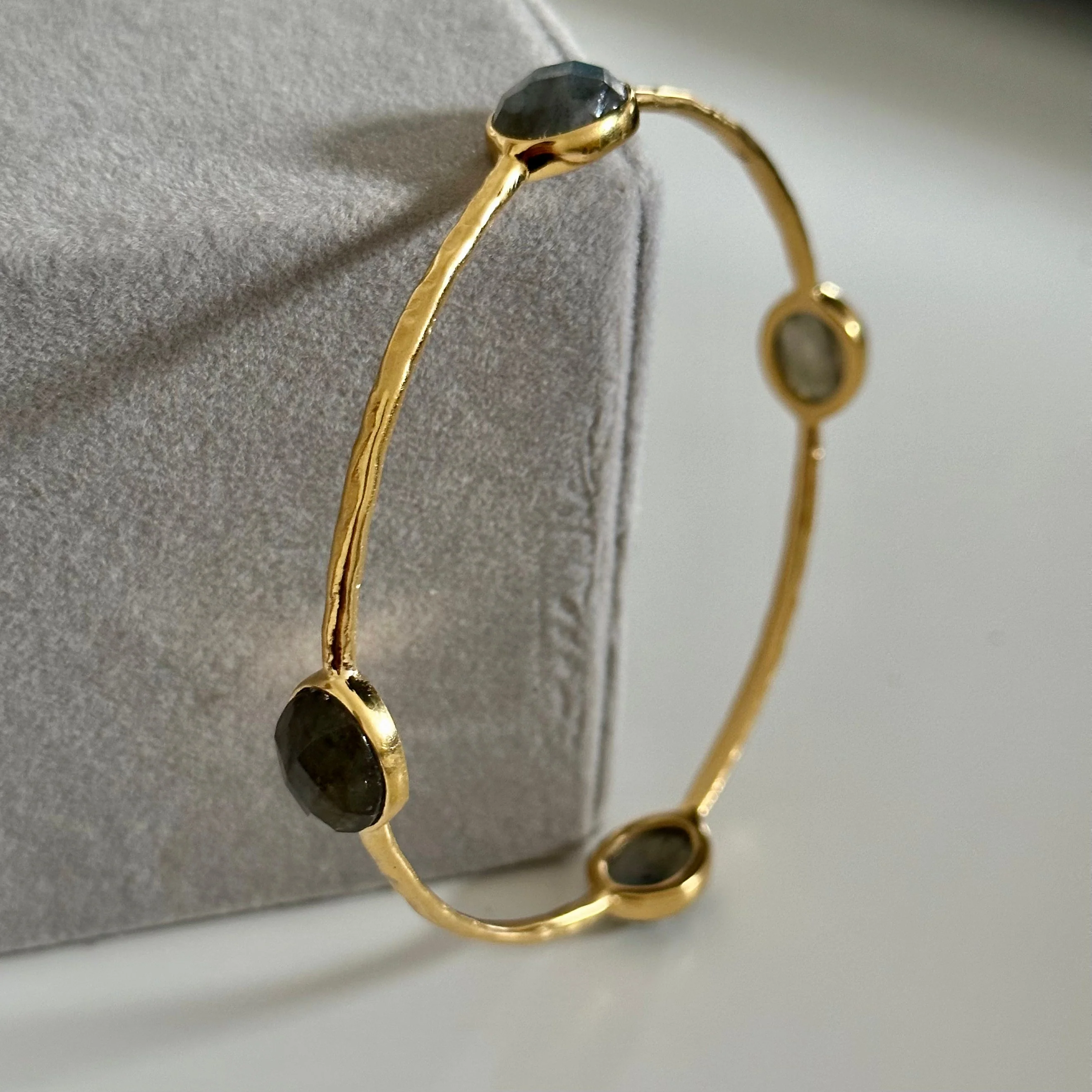 Labradorite Gemstone Bangle in Gold Plated Sterling Silver - Image 4