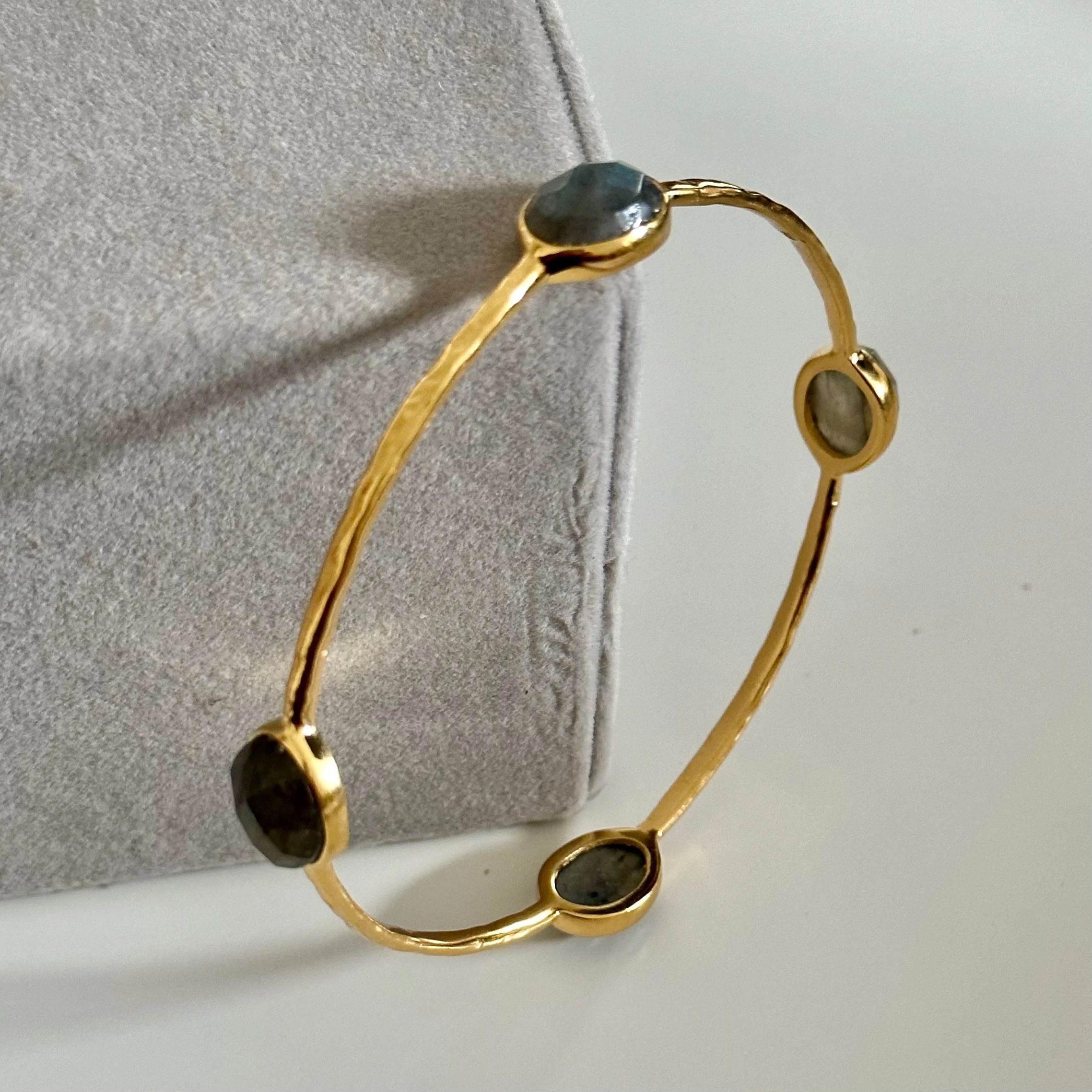 Labradorite Gemstone Bangle in Gold Plated Sterling Silver - Image 5
