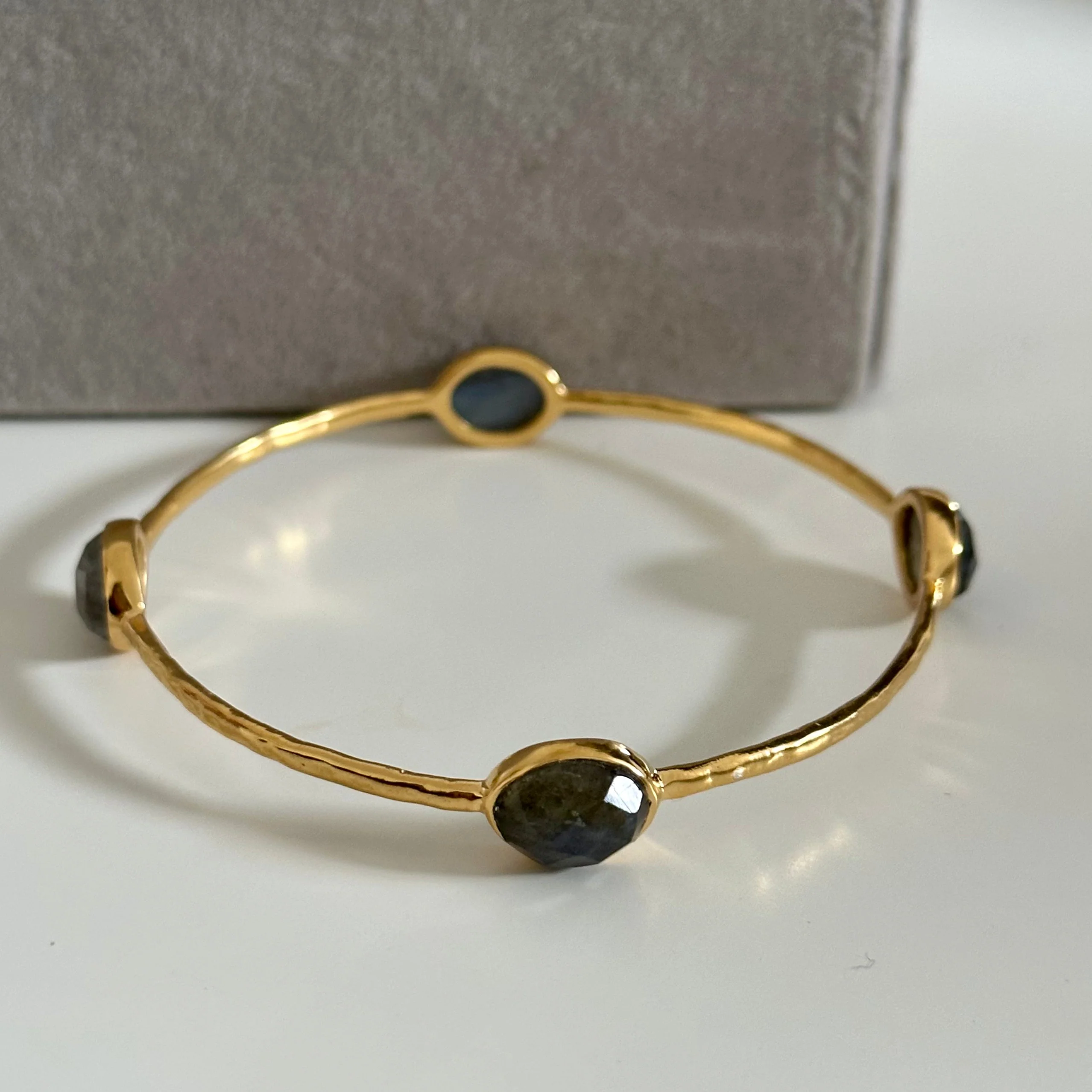 Labradorite Gemstone Bangle in Gold Plated Sterling Silver - Image 6