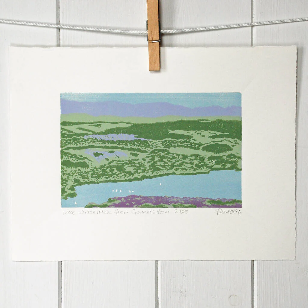 Lake Windermere from Gummer's How - Limited Edition - Original Linocut Print - Image 2