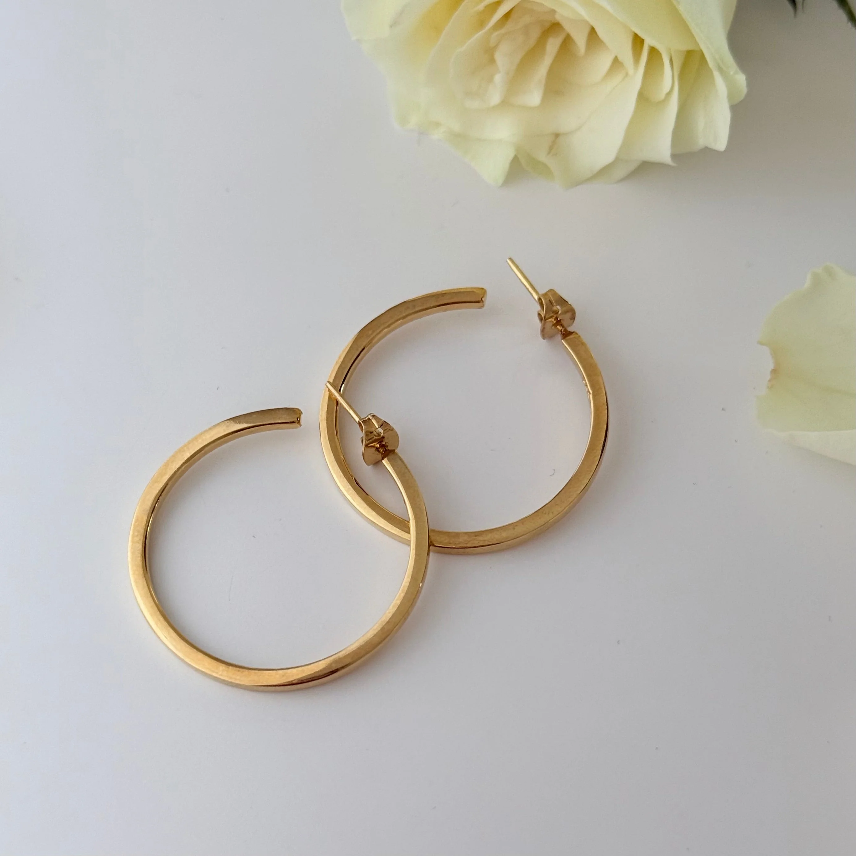 Large 18k Gold Plated Sterling Silver Hoops with a Square Edge