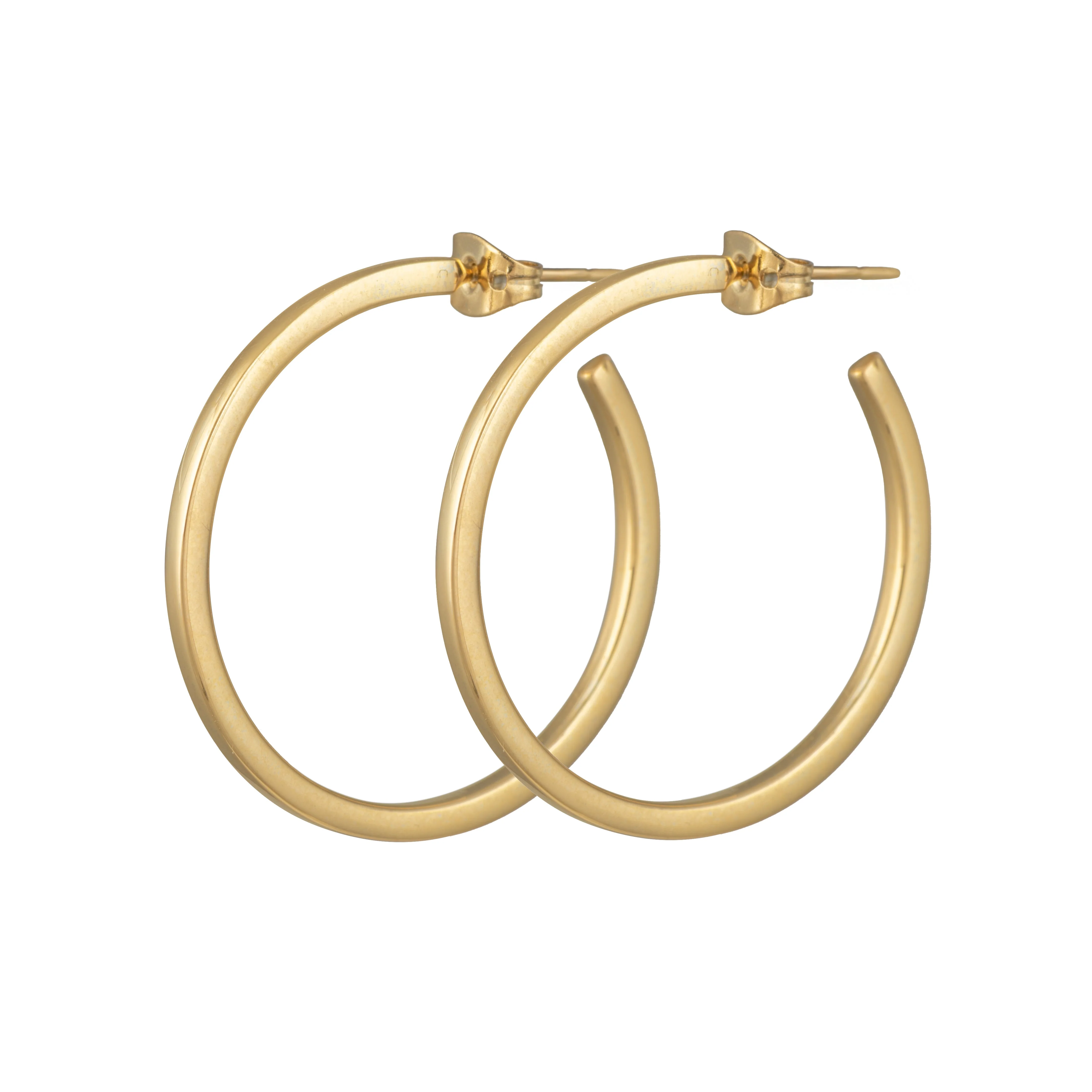 Large 18k Gold Plated Sterling Silver Hoops with a Square Edge - Image 2