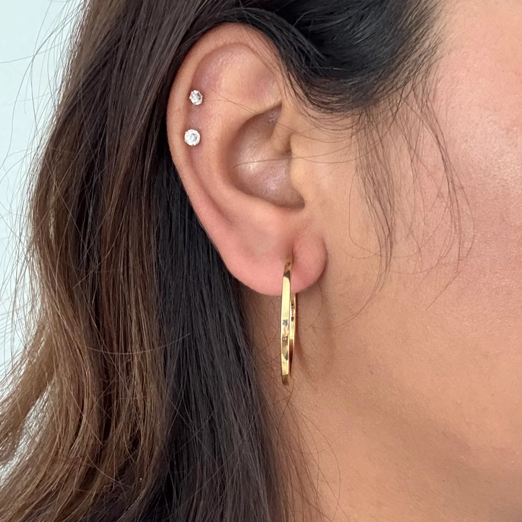 Large 18k Gold Plated Sterling Silver Hoops with a Square Edge - Image 4