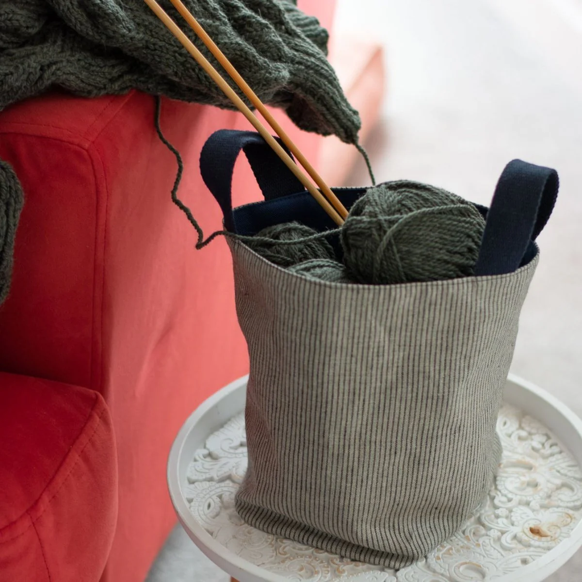 Large Fabric Storage Pot with Handles - Image 4