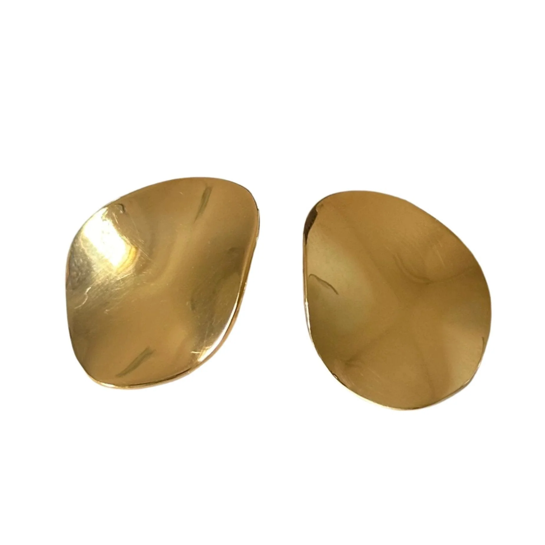 Large Gold Plated Sterling Silver Studs, Organic and Concave in Shape - Image 2