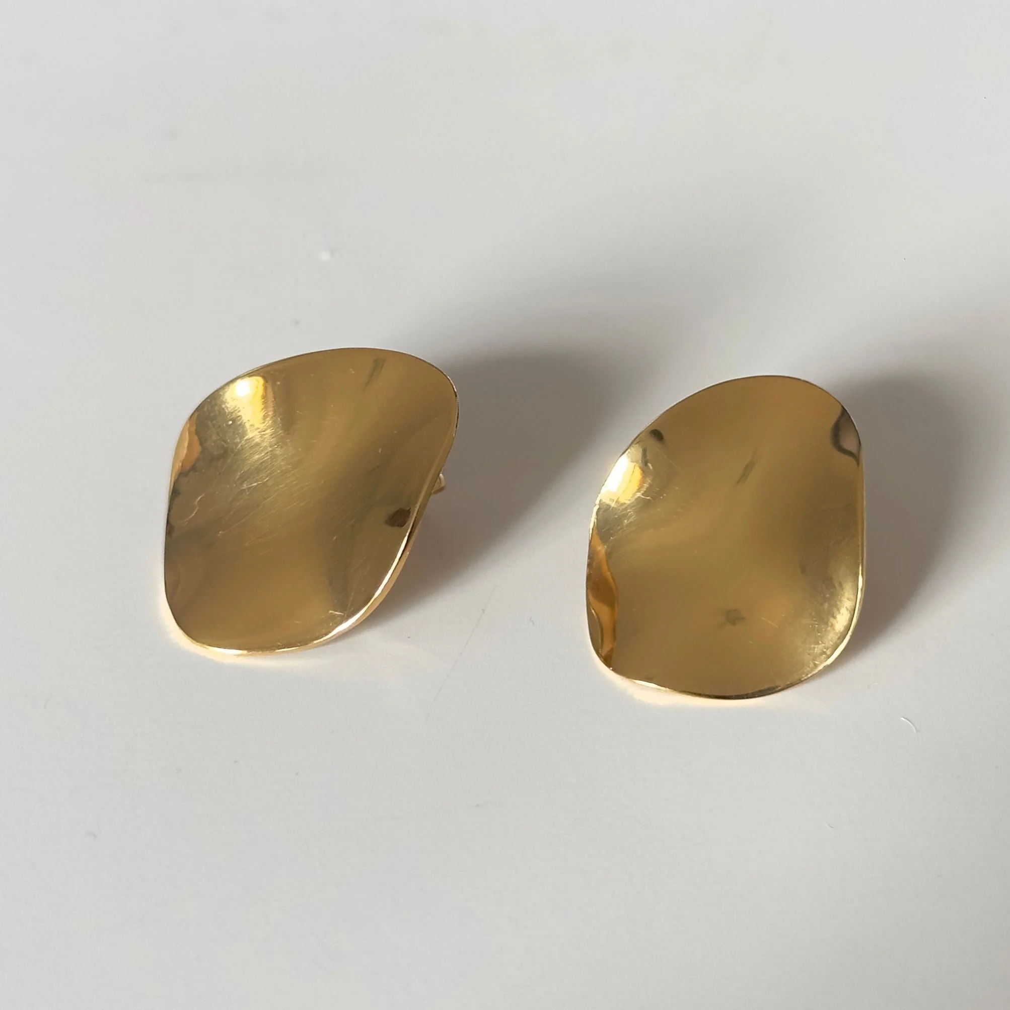Large Gold Plated Sterling Silver Studs, Organic and Concave in Shape - Image 3