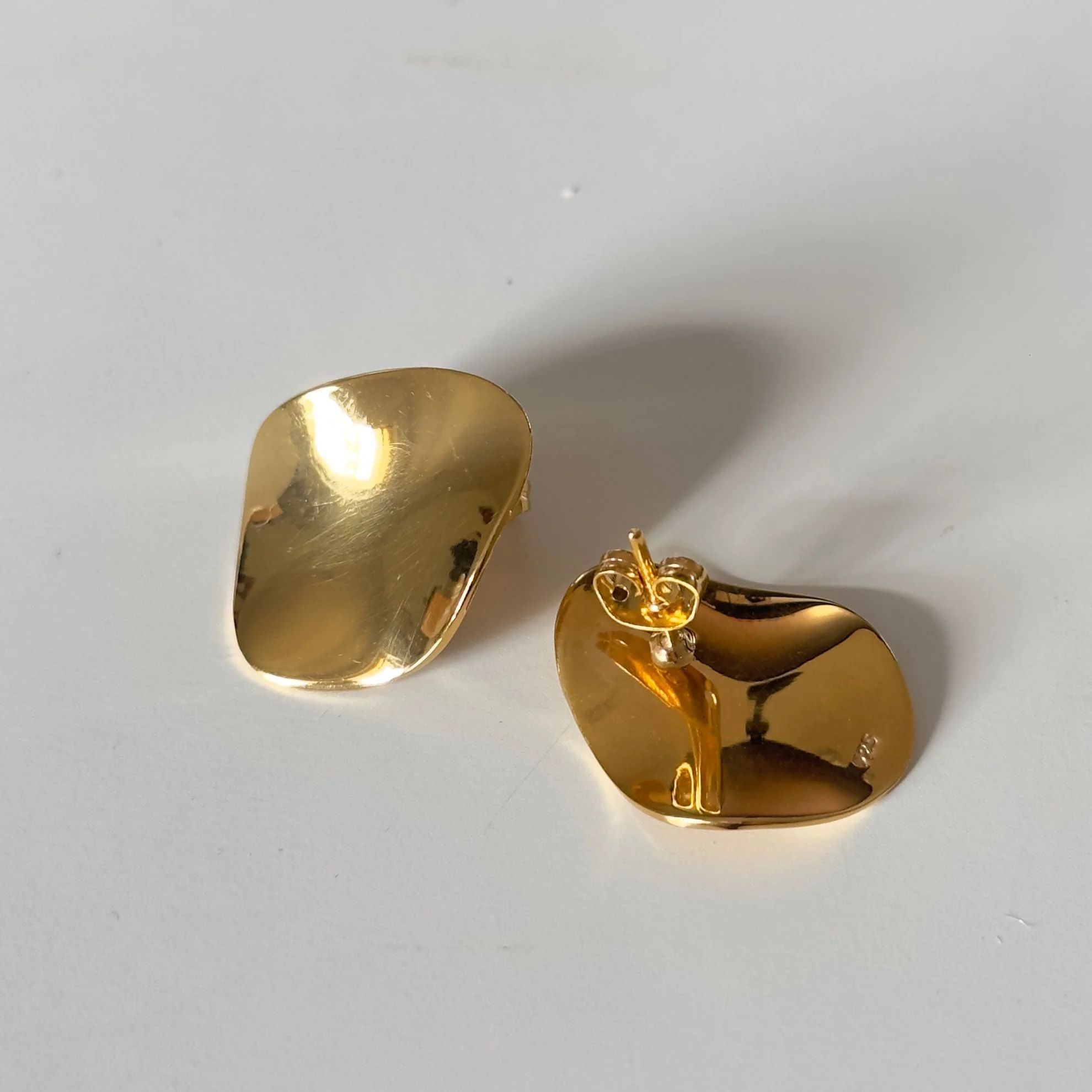 Large Gold Plated Sterling Silver Studs, Organic and Concave in Shape - Image 4